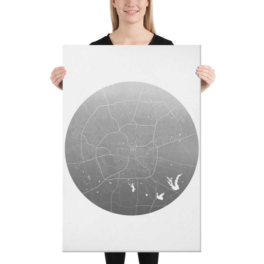San Antonio Silver on White Canvas Map