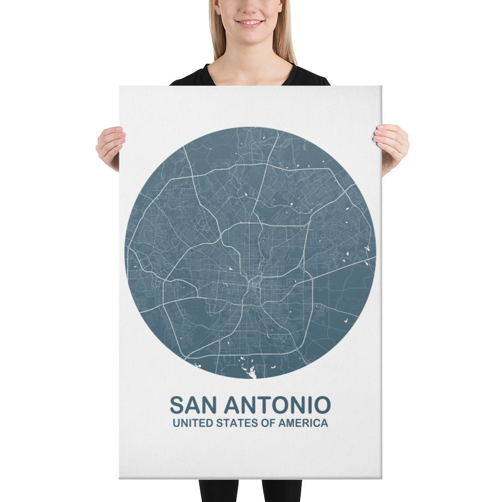 San Antonio Circular Blue Canvas Map