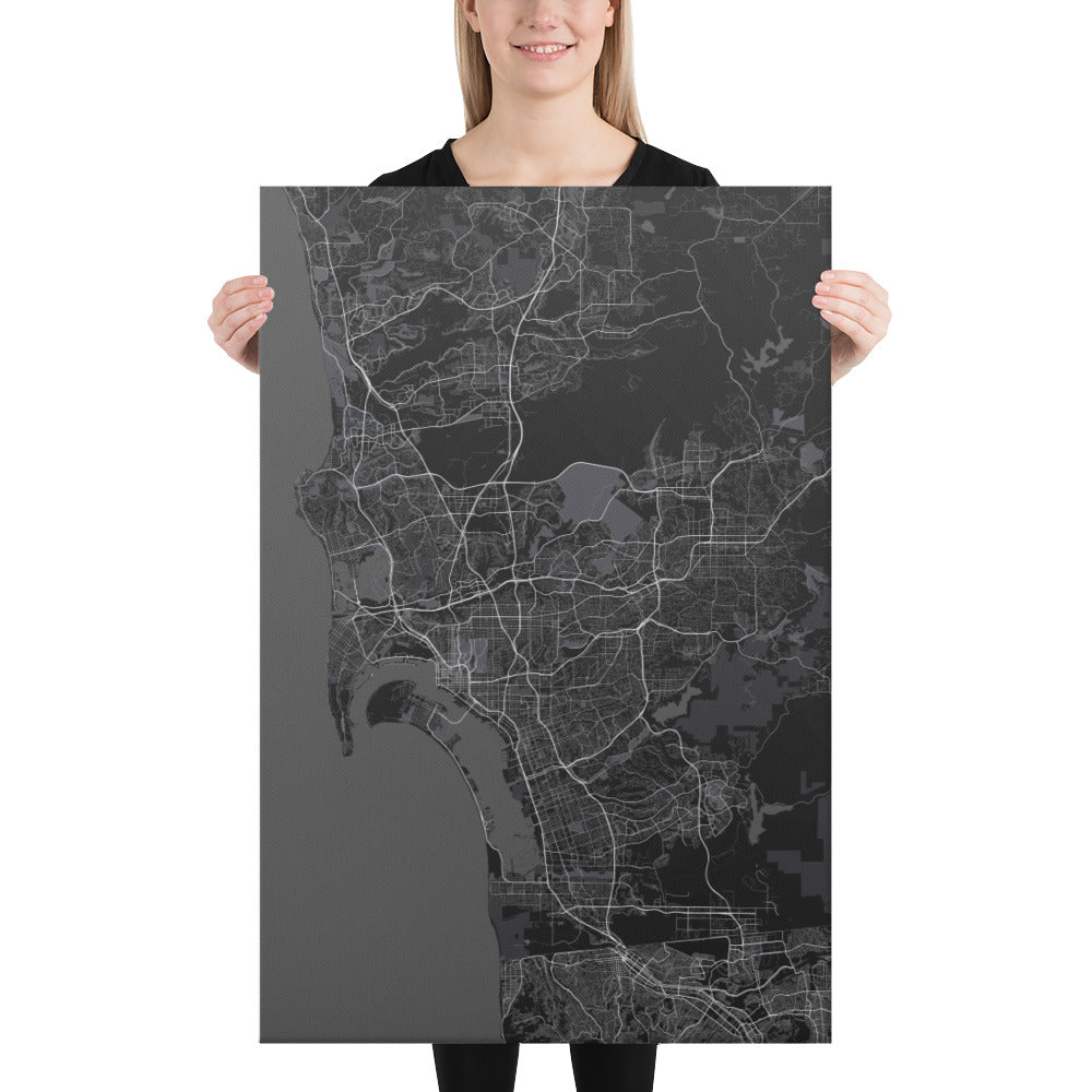 San Diego Black Canvas Map