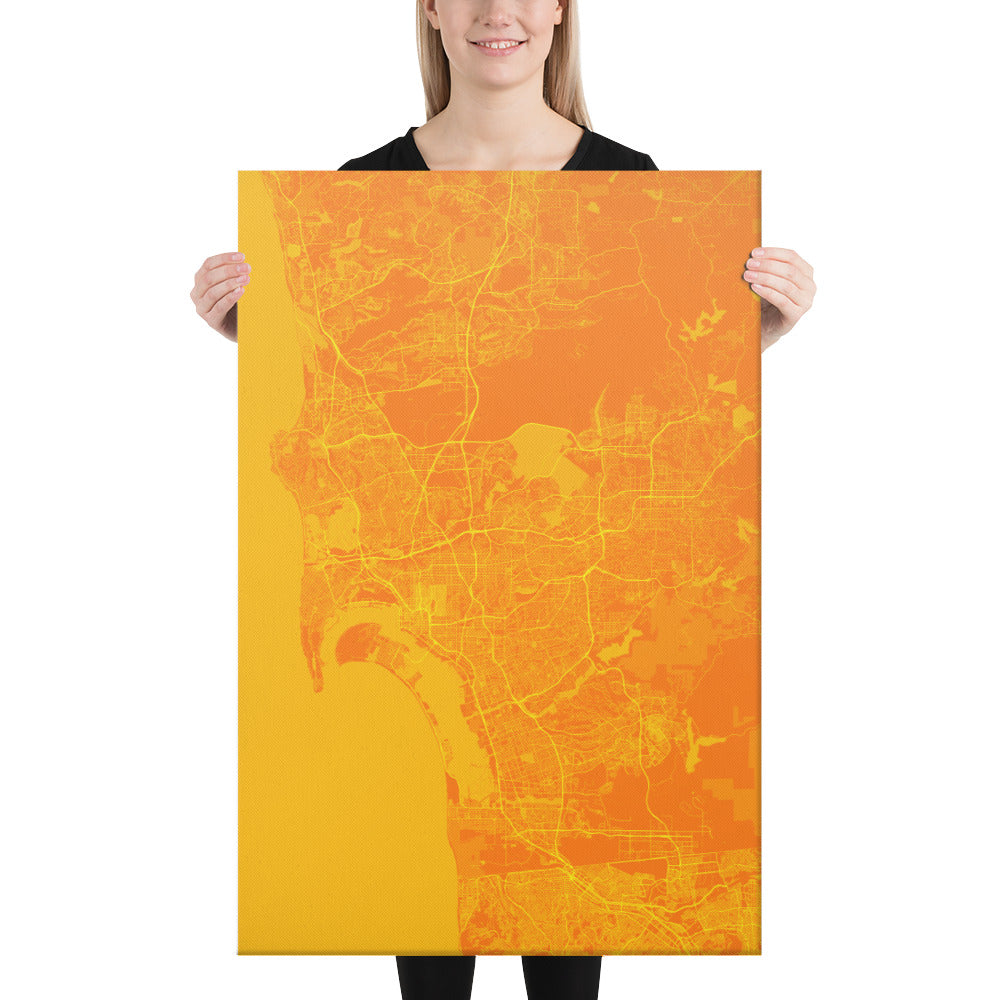 San Diego Orange and Yellow Canvas Map