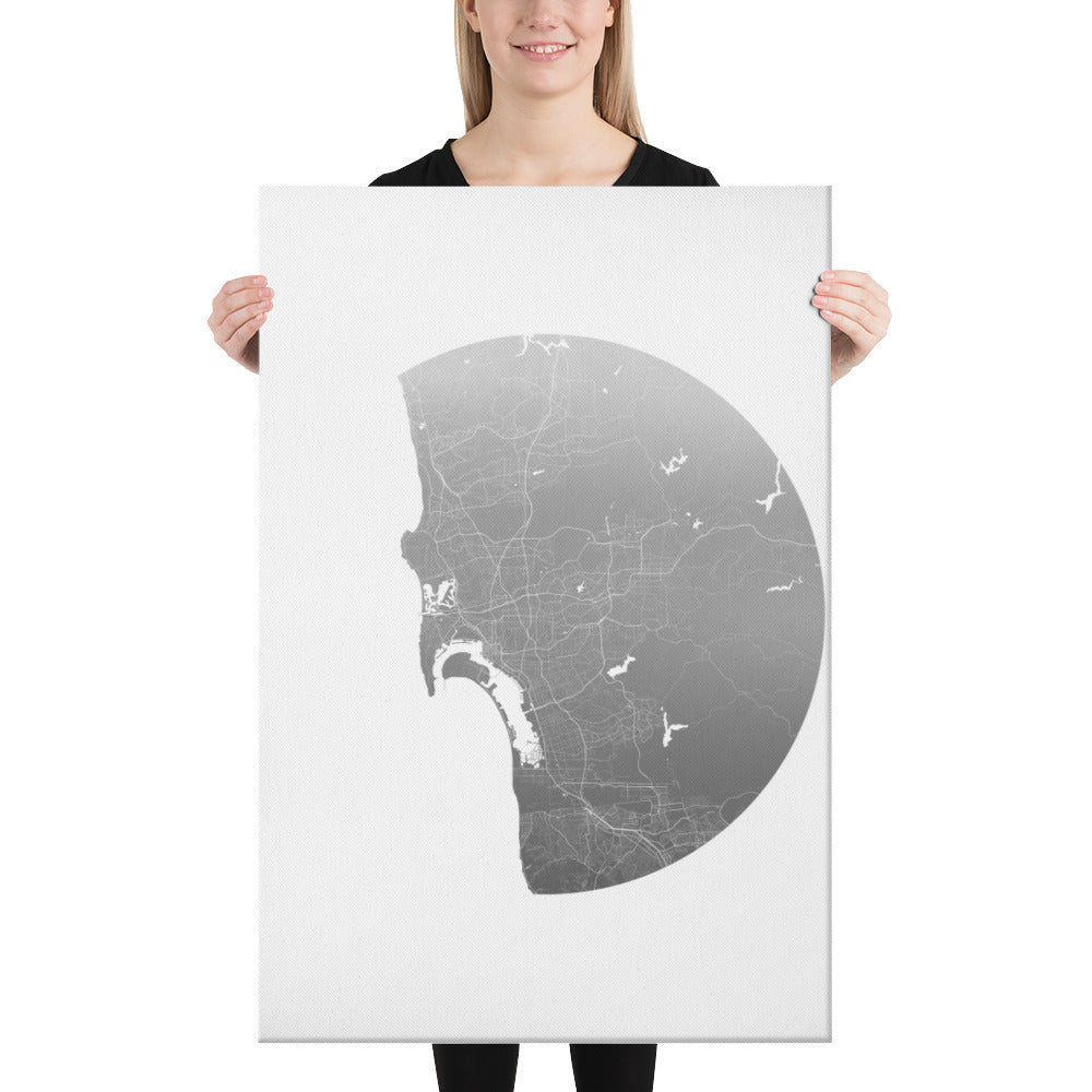 San Diego Silver on White Canvas Map