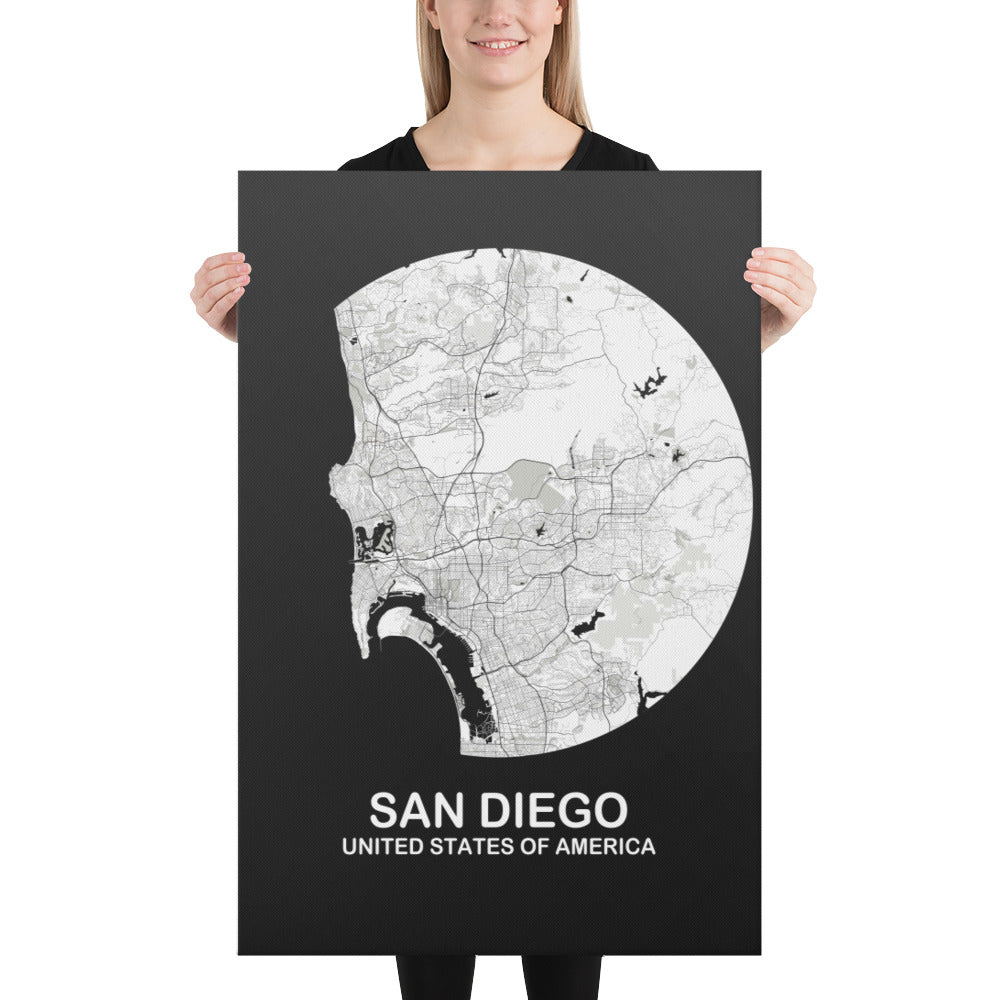 San Diego Circular White Canvas Map