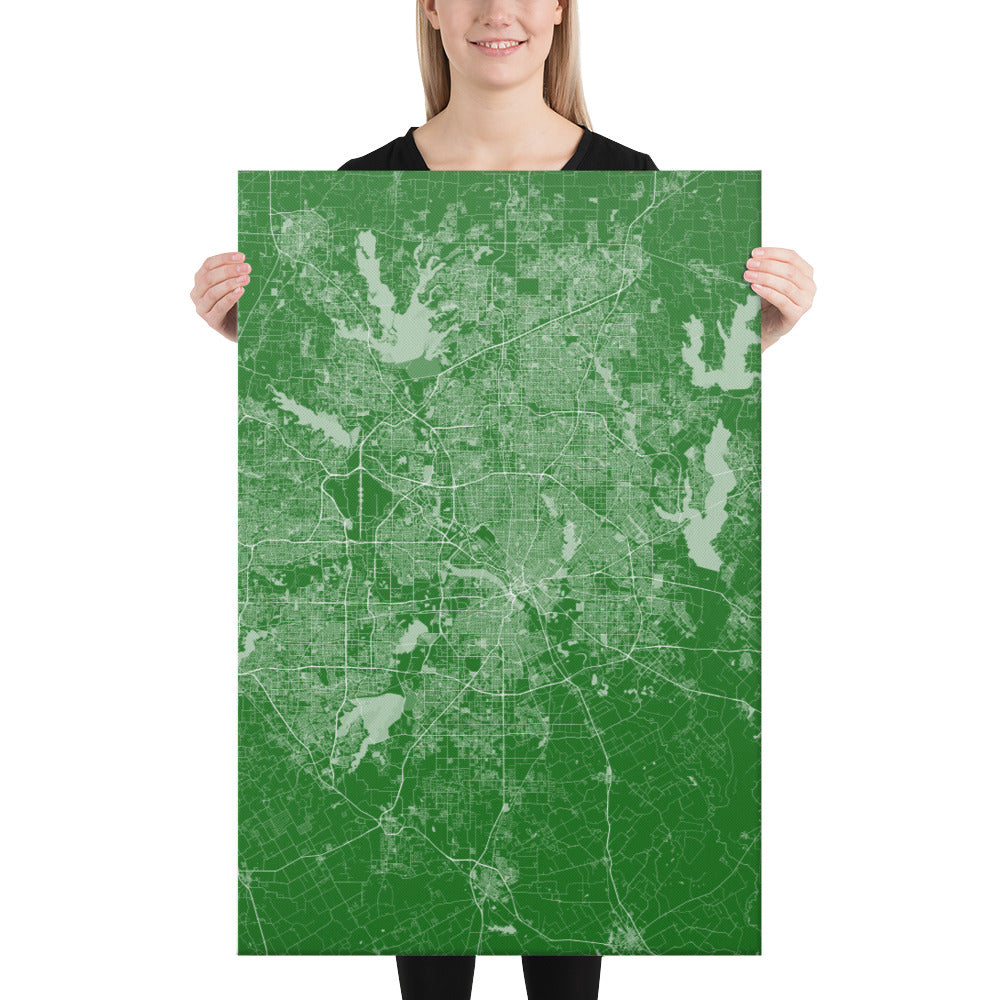 Dallas Green and White Canvas Map