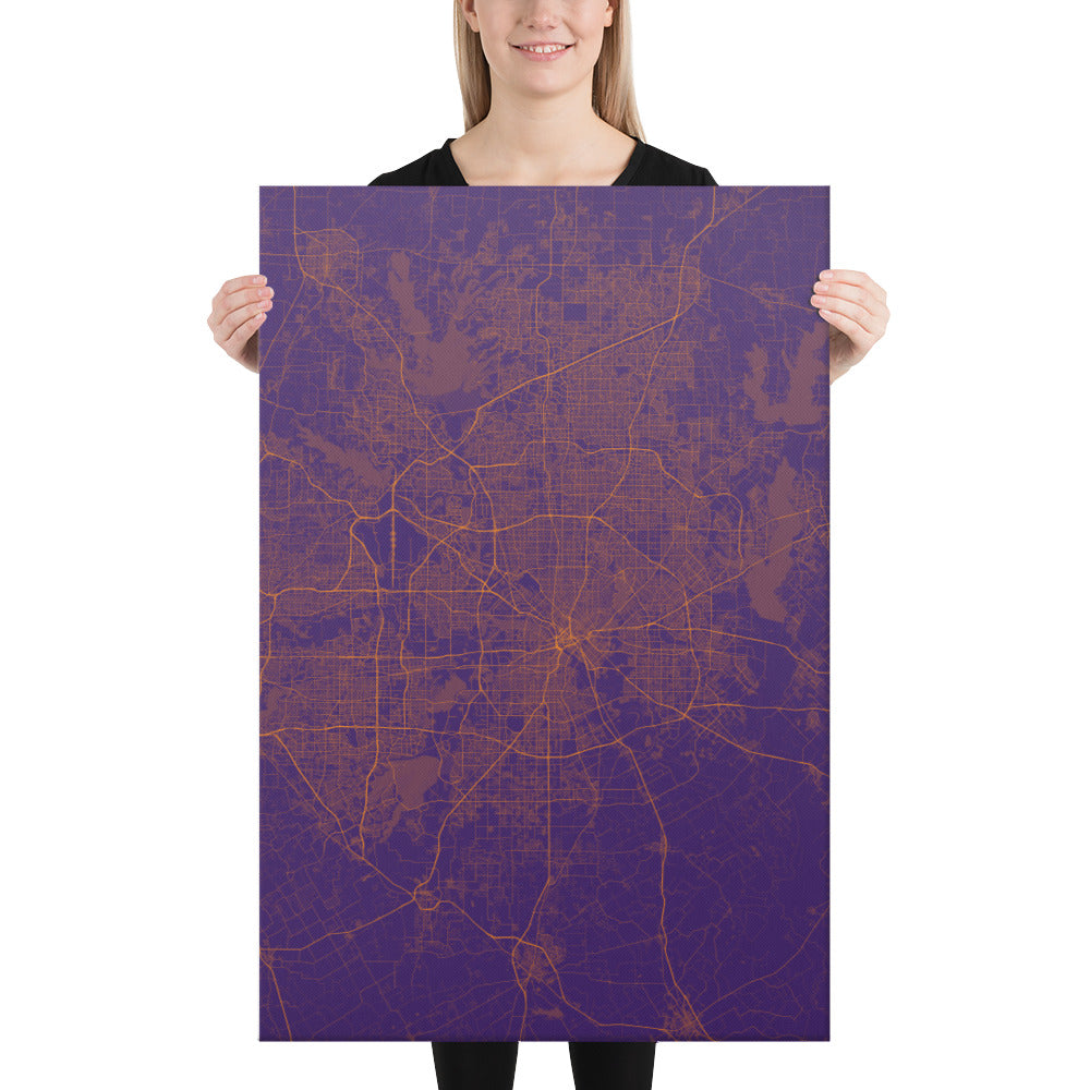 Dallas Purple and Orange Canvas Map