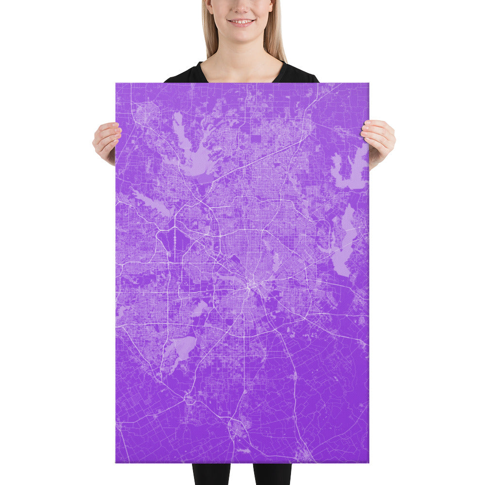 Dallas Purple and White Canvas Map