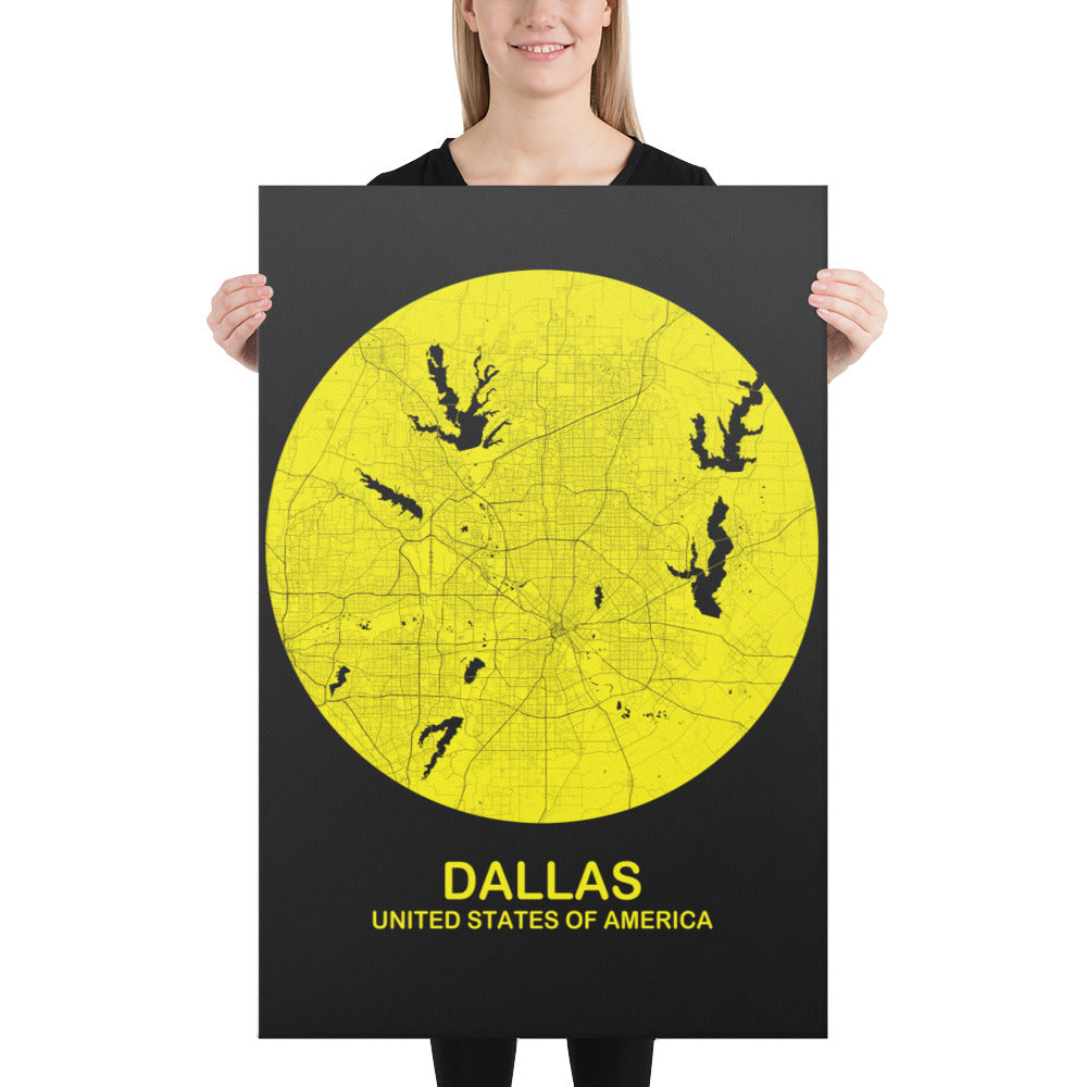 Dallas Circular Yellow Canvas Map