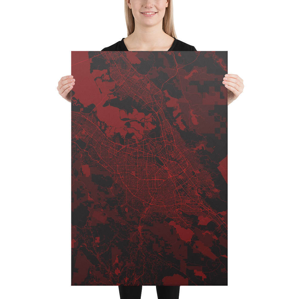 San Jose Black and Red Canvas Map