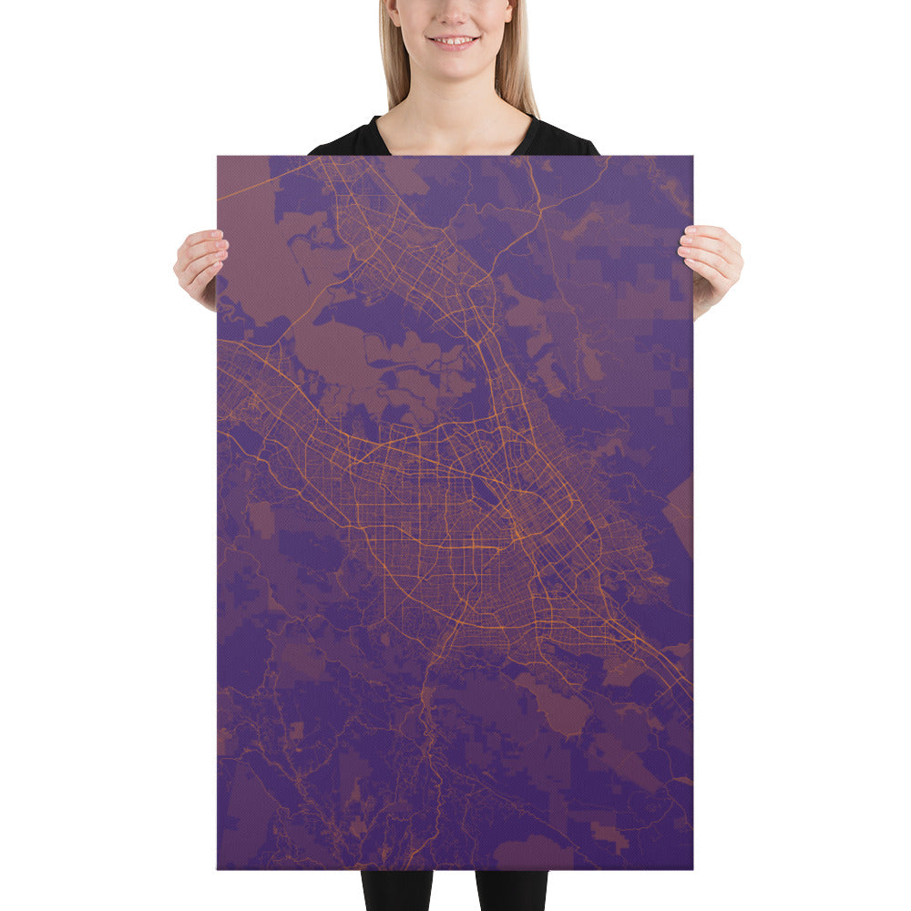 San Jose Purple and Orange Canvas Map
