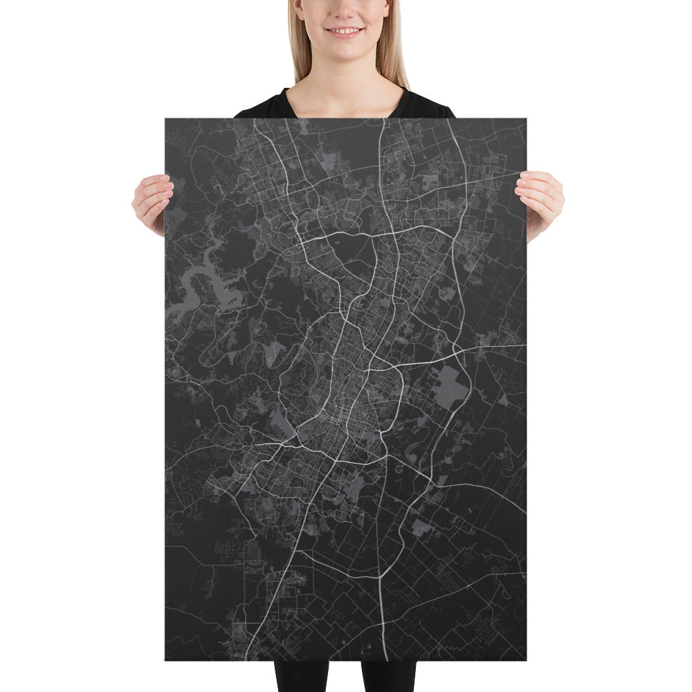 Austin Black Canvas Map