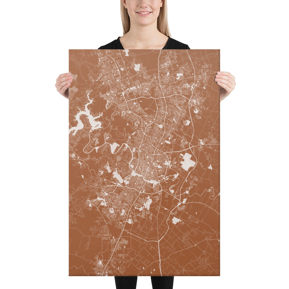 Austin Brown and White Canvas Map