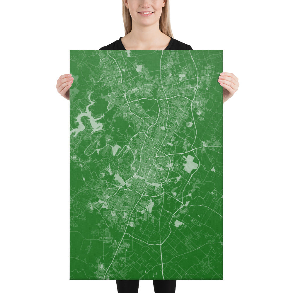 Austin Green and White Canvas Map