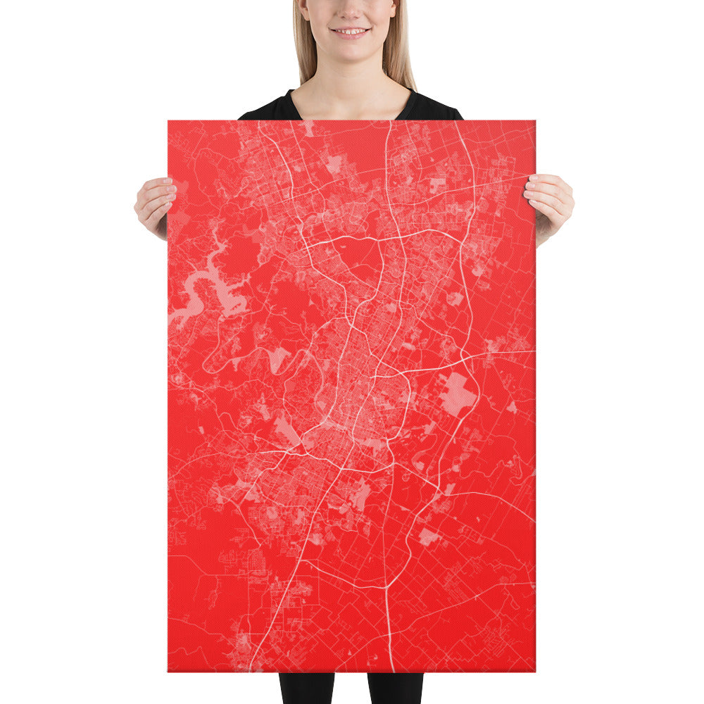 Austin Red and White Canvas Map