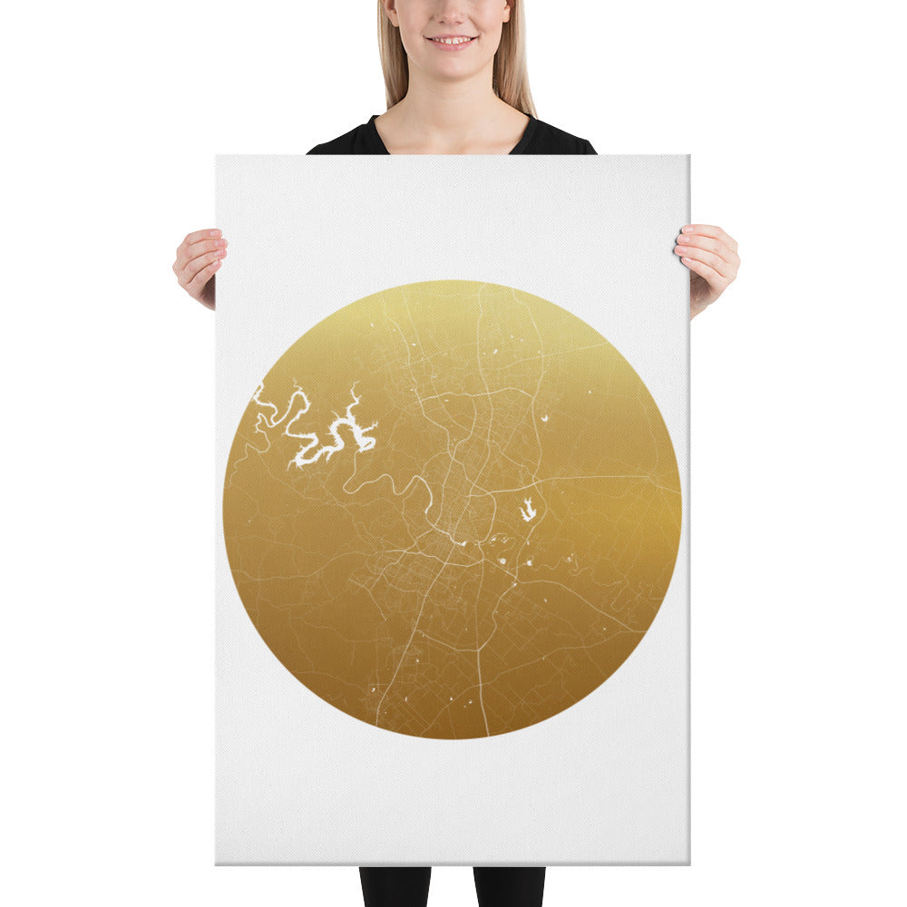 Austin Gold on White Canvas Map