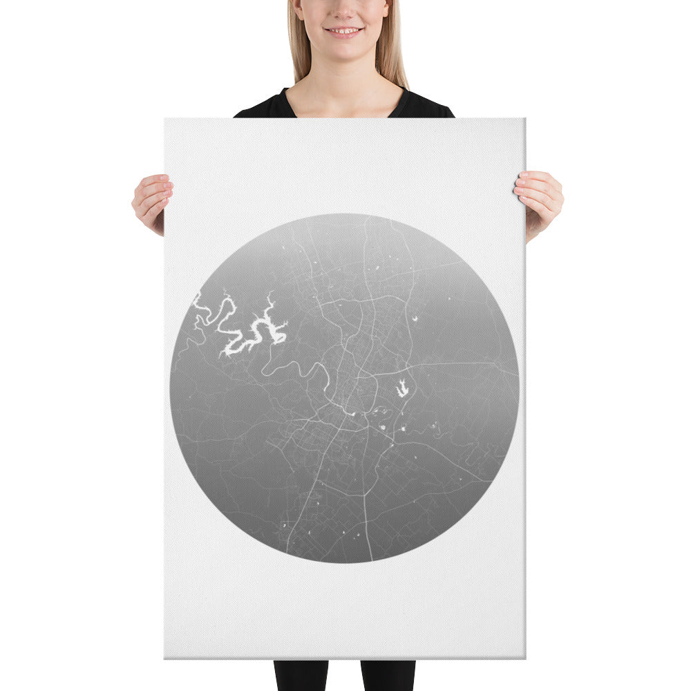 Austin Silver on White Canvas Map