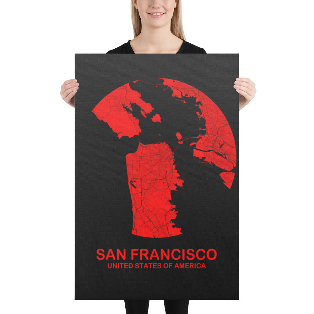 San Francisco Circular Red Canvas Map