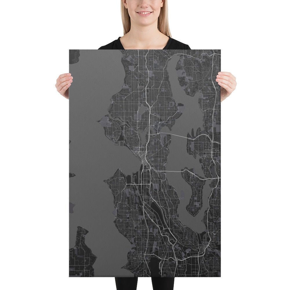Seattle Black Canvas Map