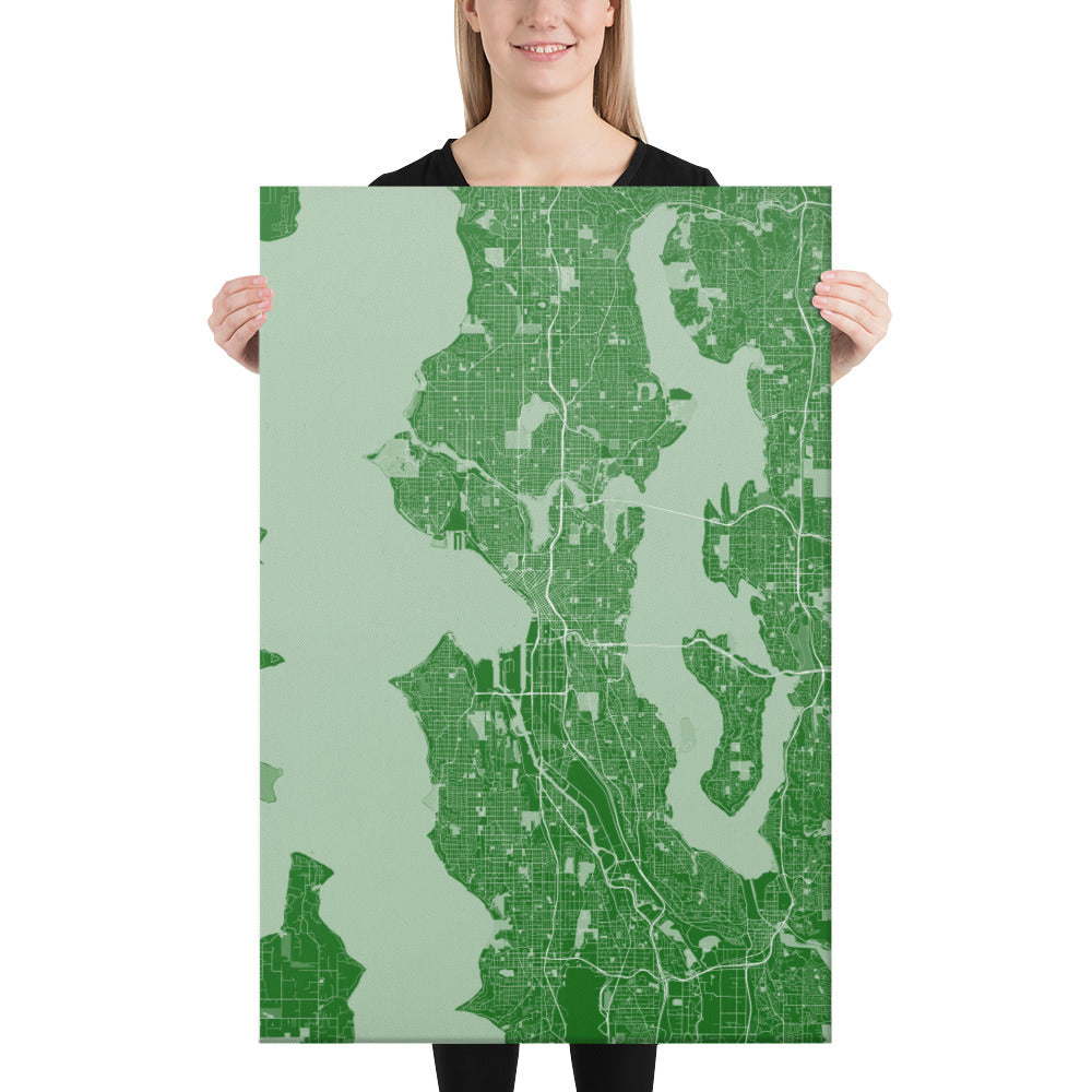 Seattle Green and White Canvas Map