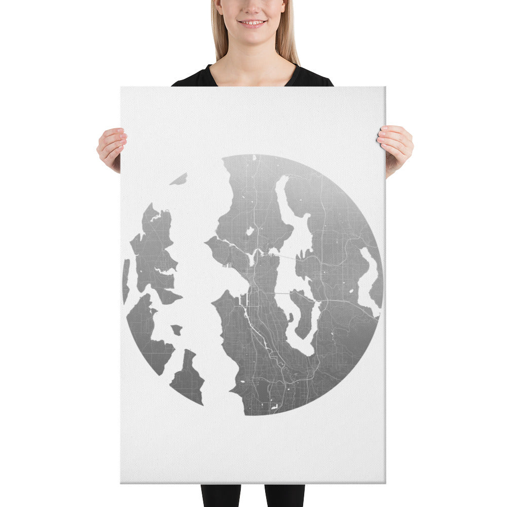Seattle Silver on White Canvas Map