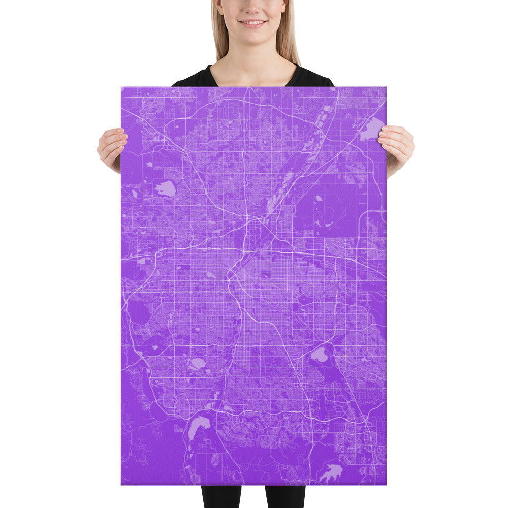 Denver Purple and White Canvas Map