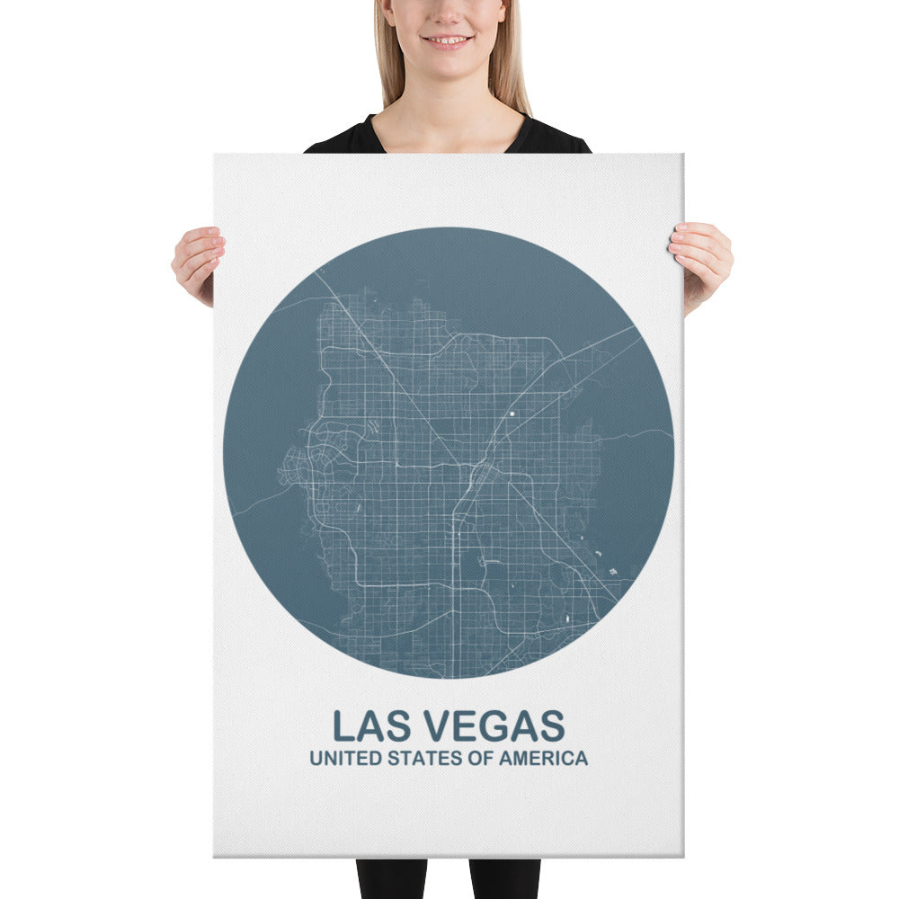 Las Vegas Circular Blue Canvas Map