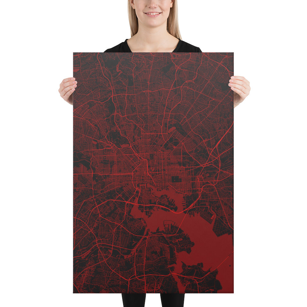 Baltimore Black and Red Canvas Map