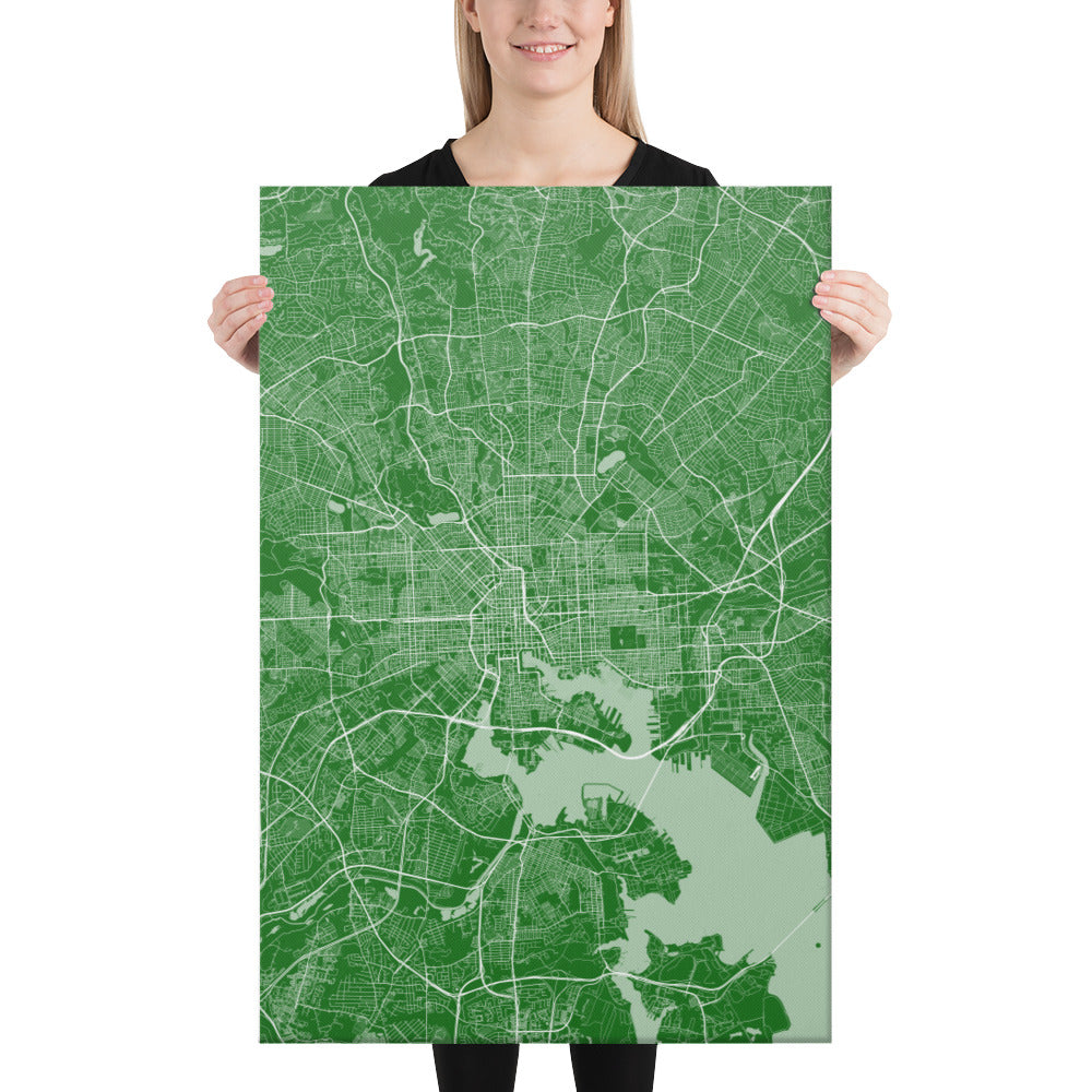 Baltimore Green and White Canvas Map
