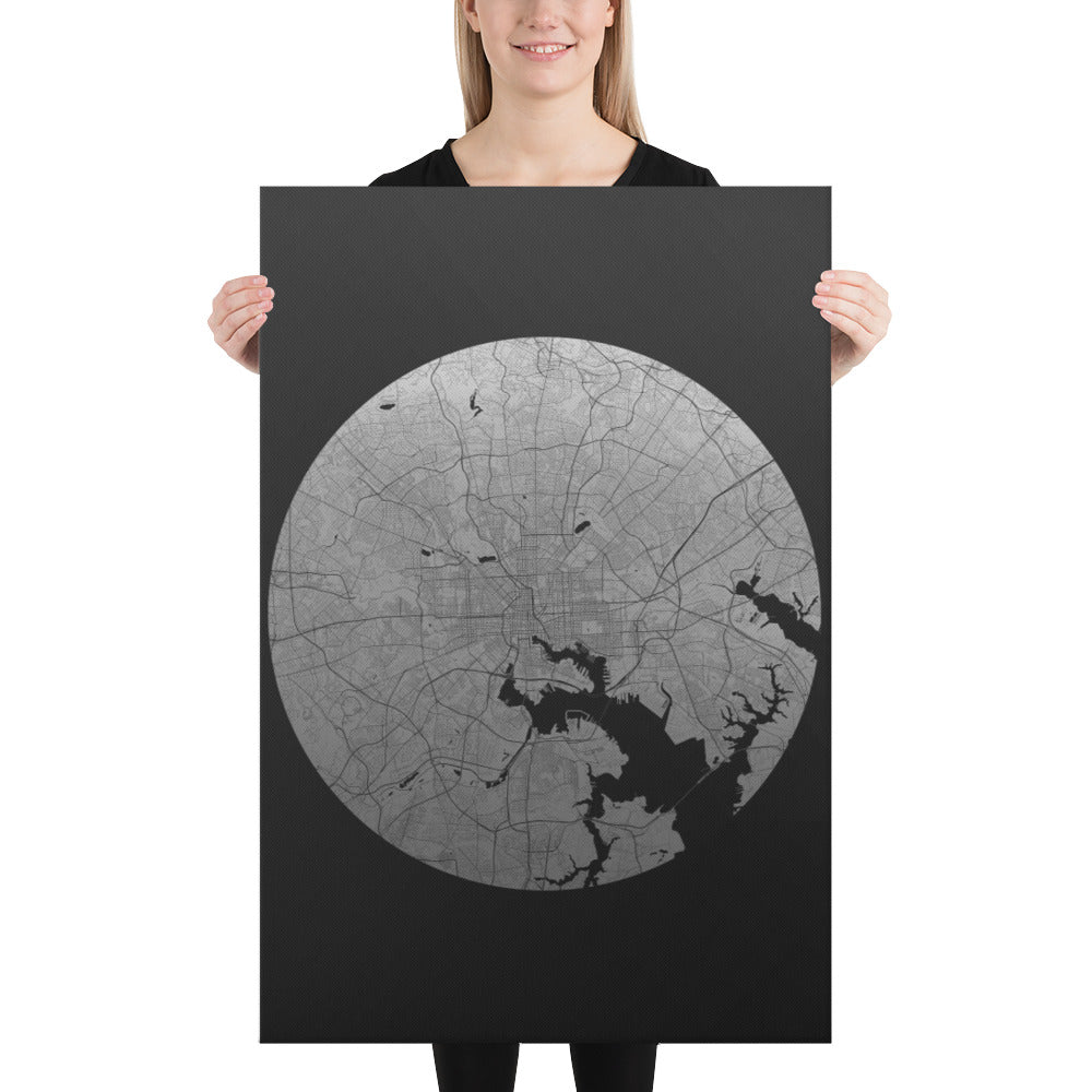 Baltimore Silver on Black Canvas Map