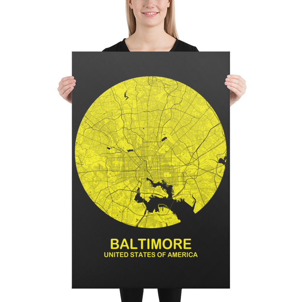Baltimore Circular Yellow Canvas Map