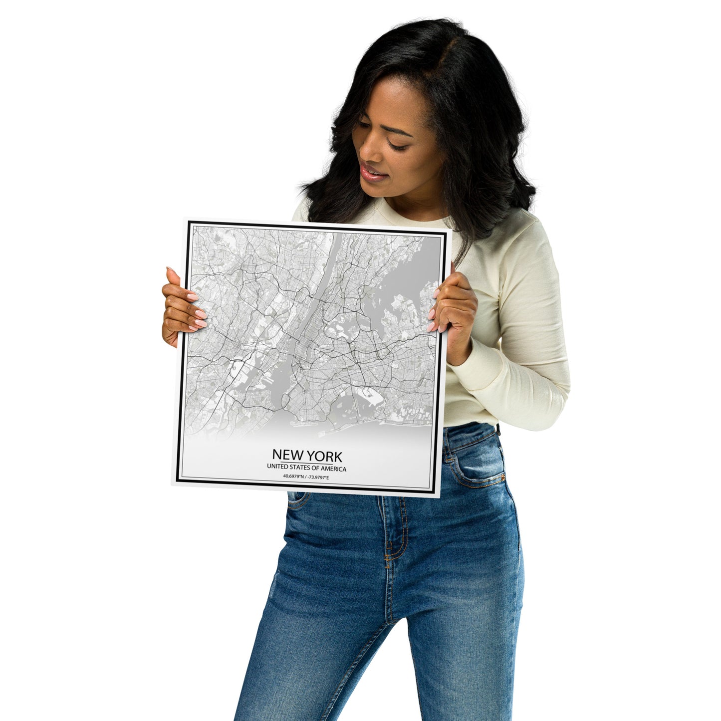 New York White Metal Map
