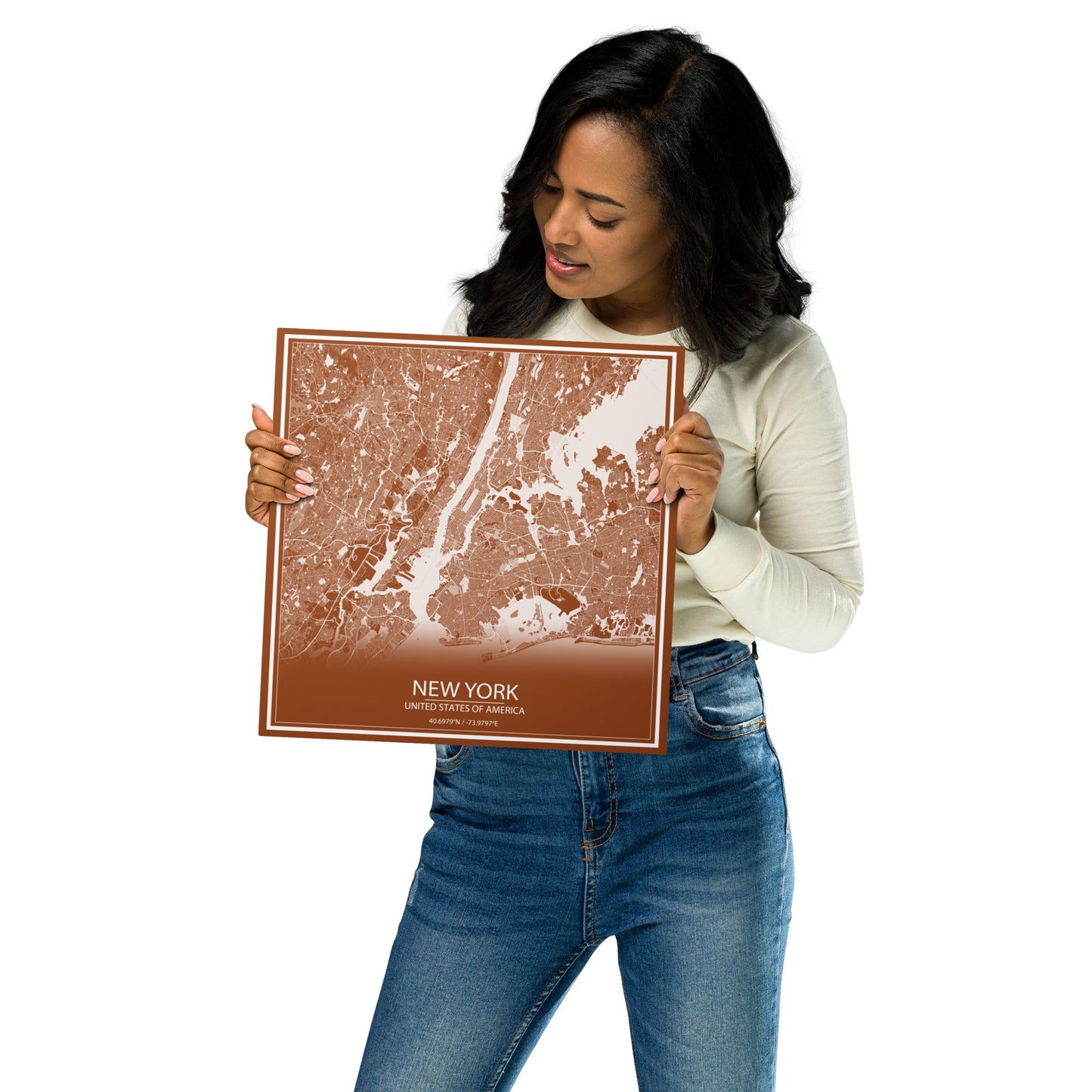 New York Brown and White Metal Map