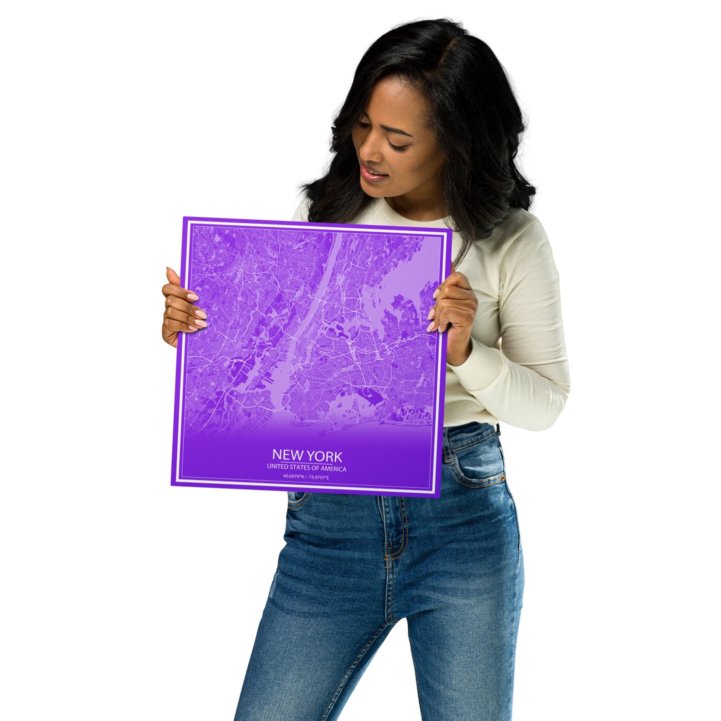 New York Purple and White Metal Map