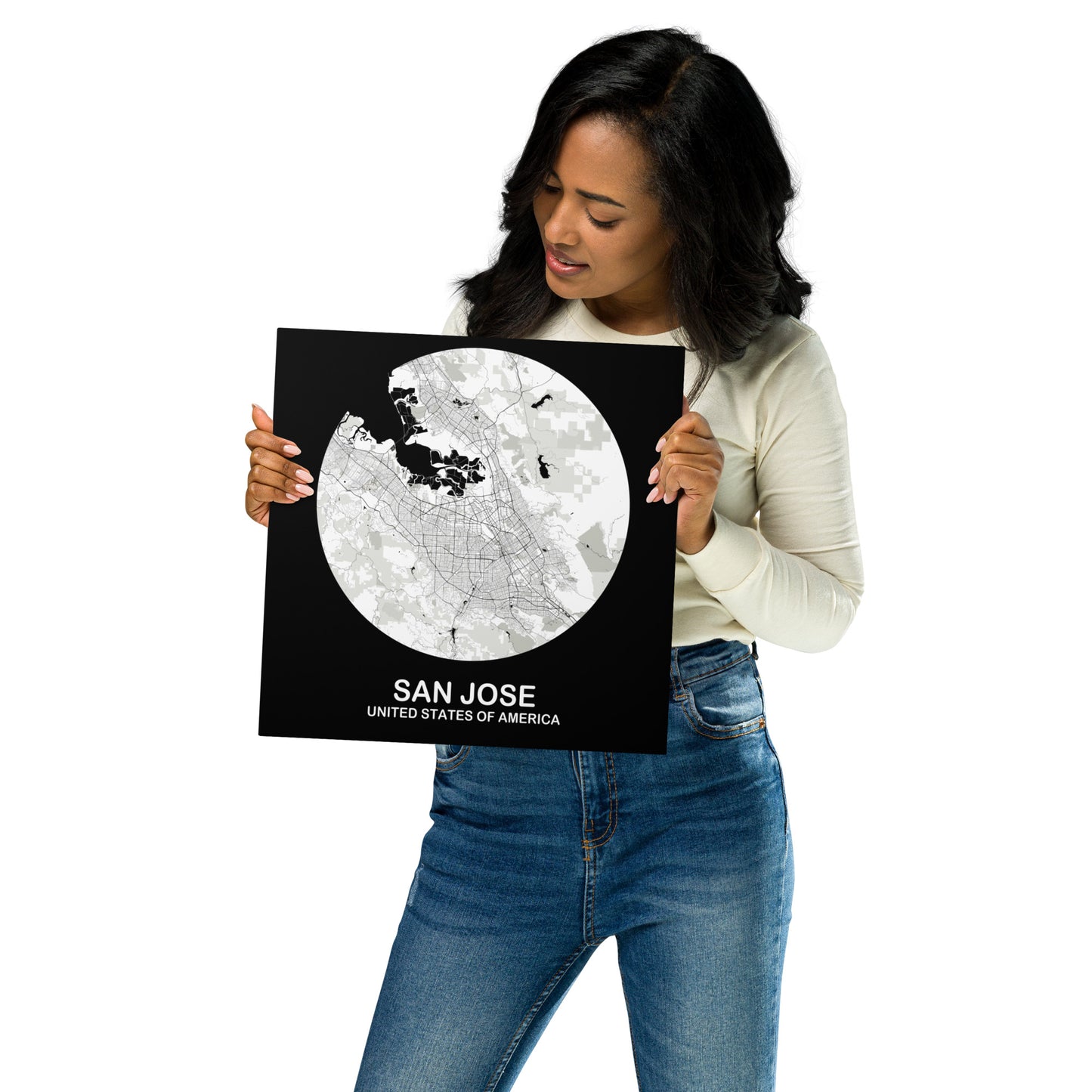San Jose Circular White Metal Map