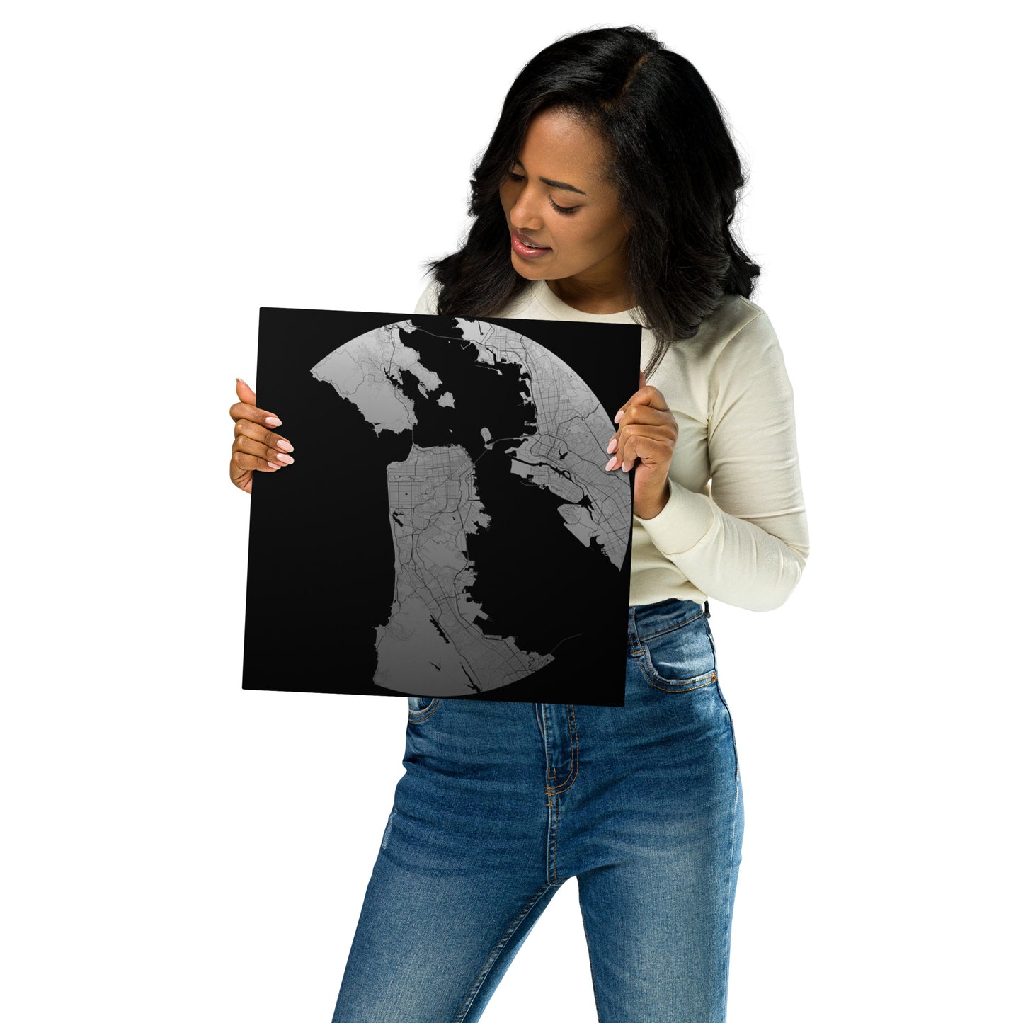San Francisco Silver on Black Metal Map