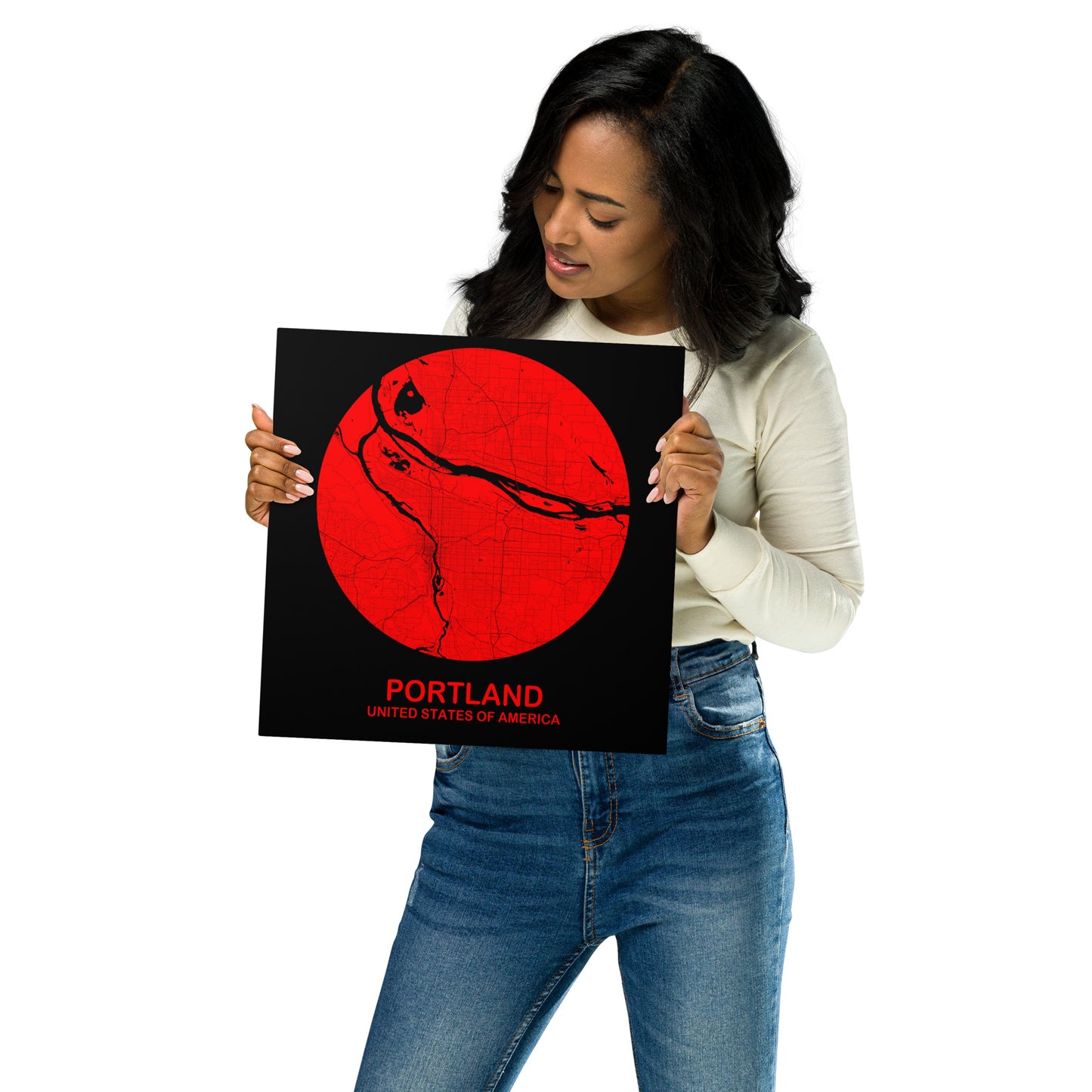 Portland Circular Red Metal Map