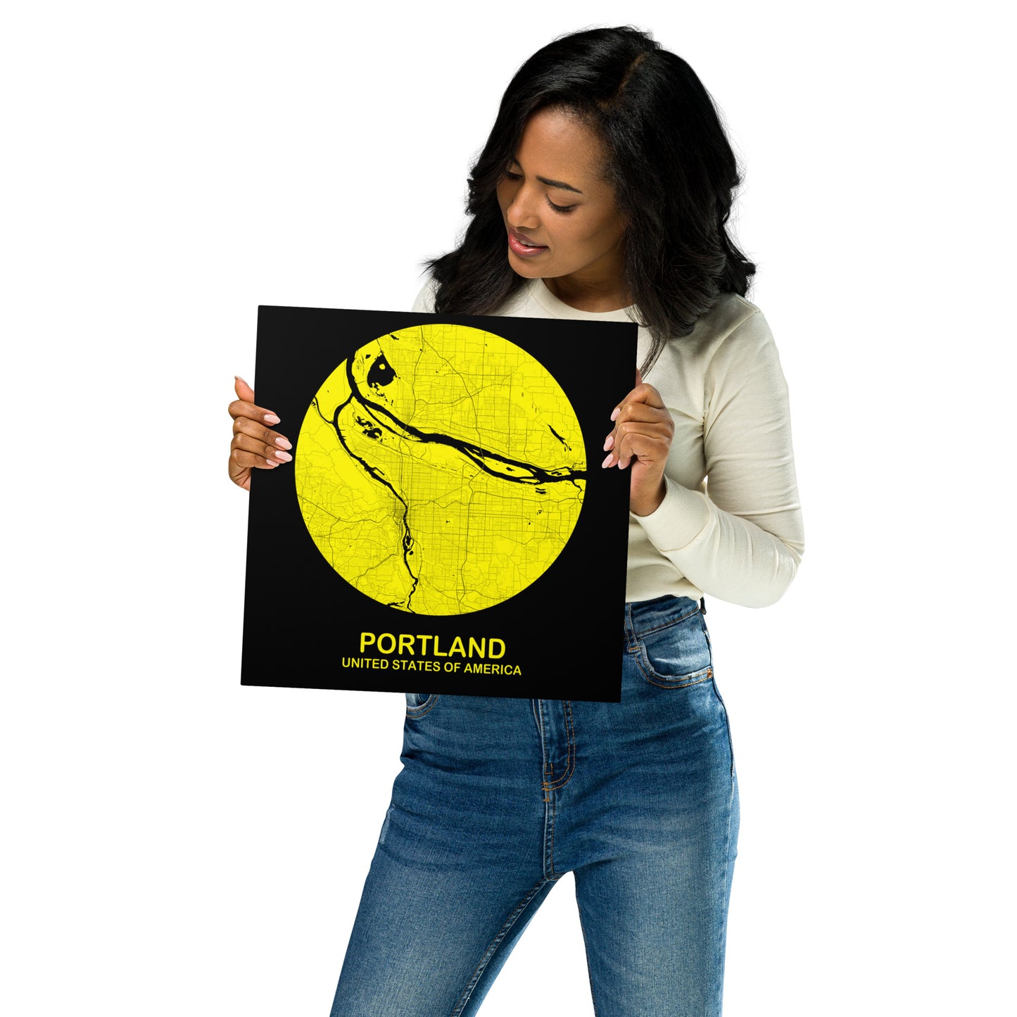 Portland Circular Yellow Metal Map