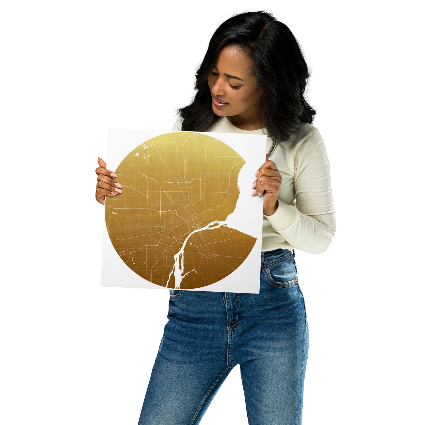 Detroit Gold on White Metal Map