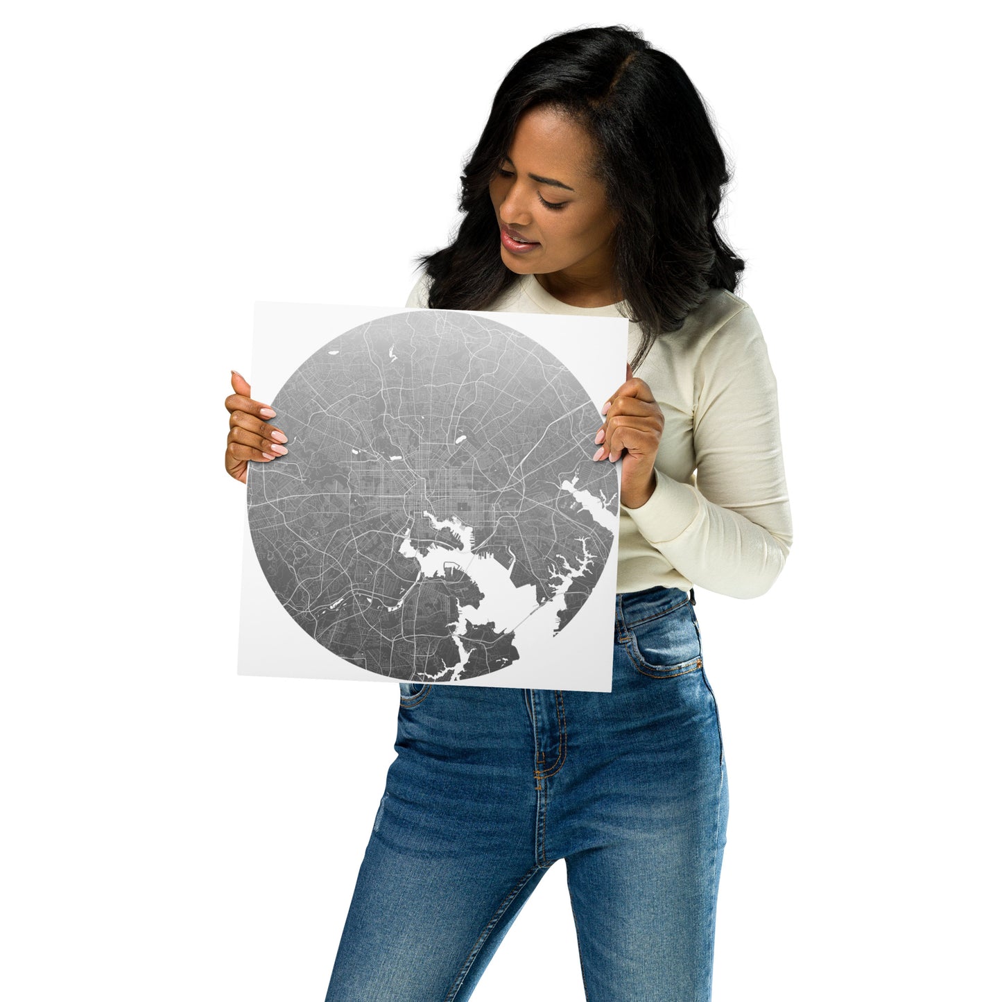 Baltimore Silver on White Metal Map