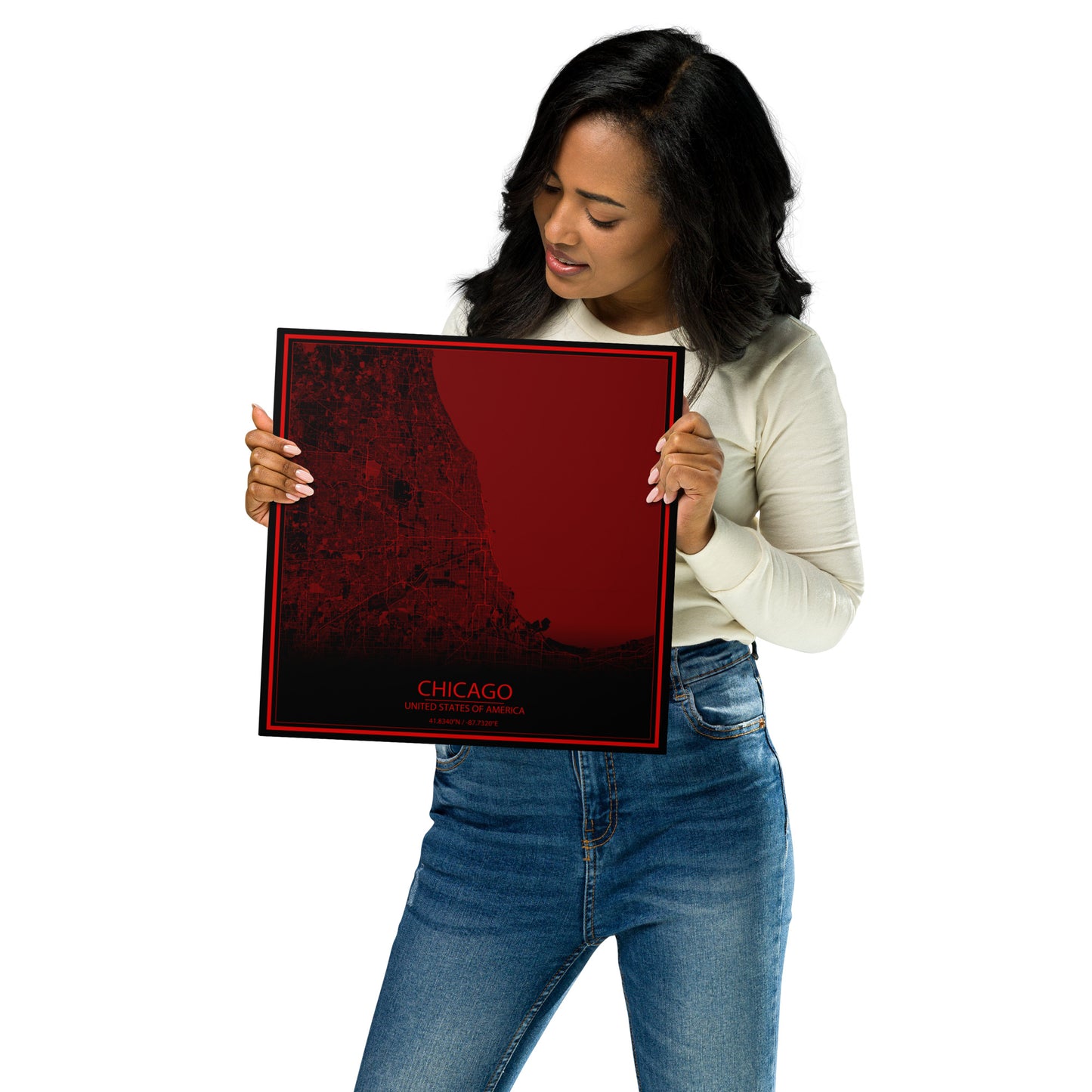 Chicago Black and Red Metal Map