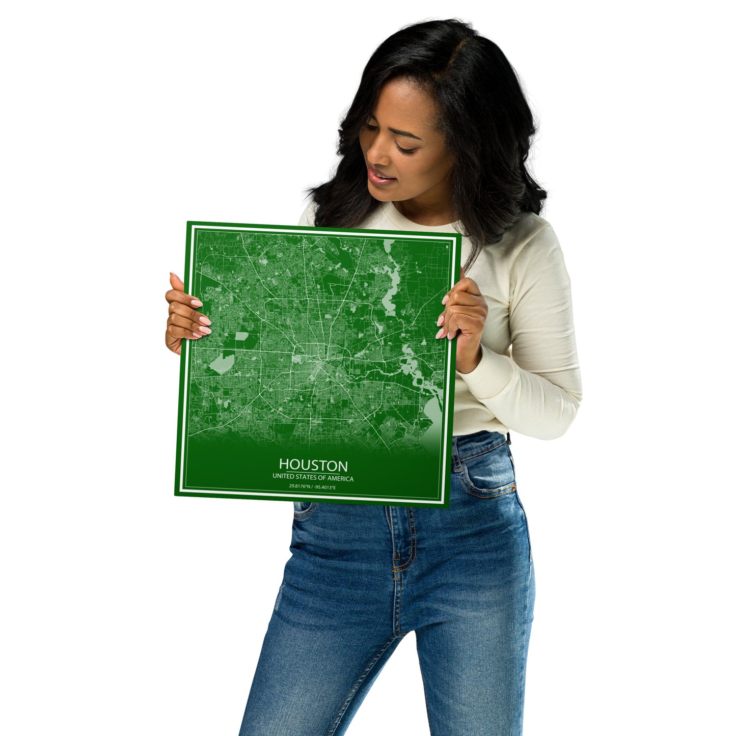 Houston Green and White Metal Map