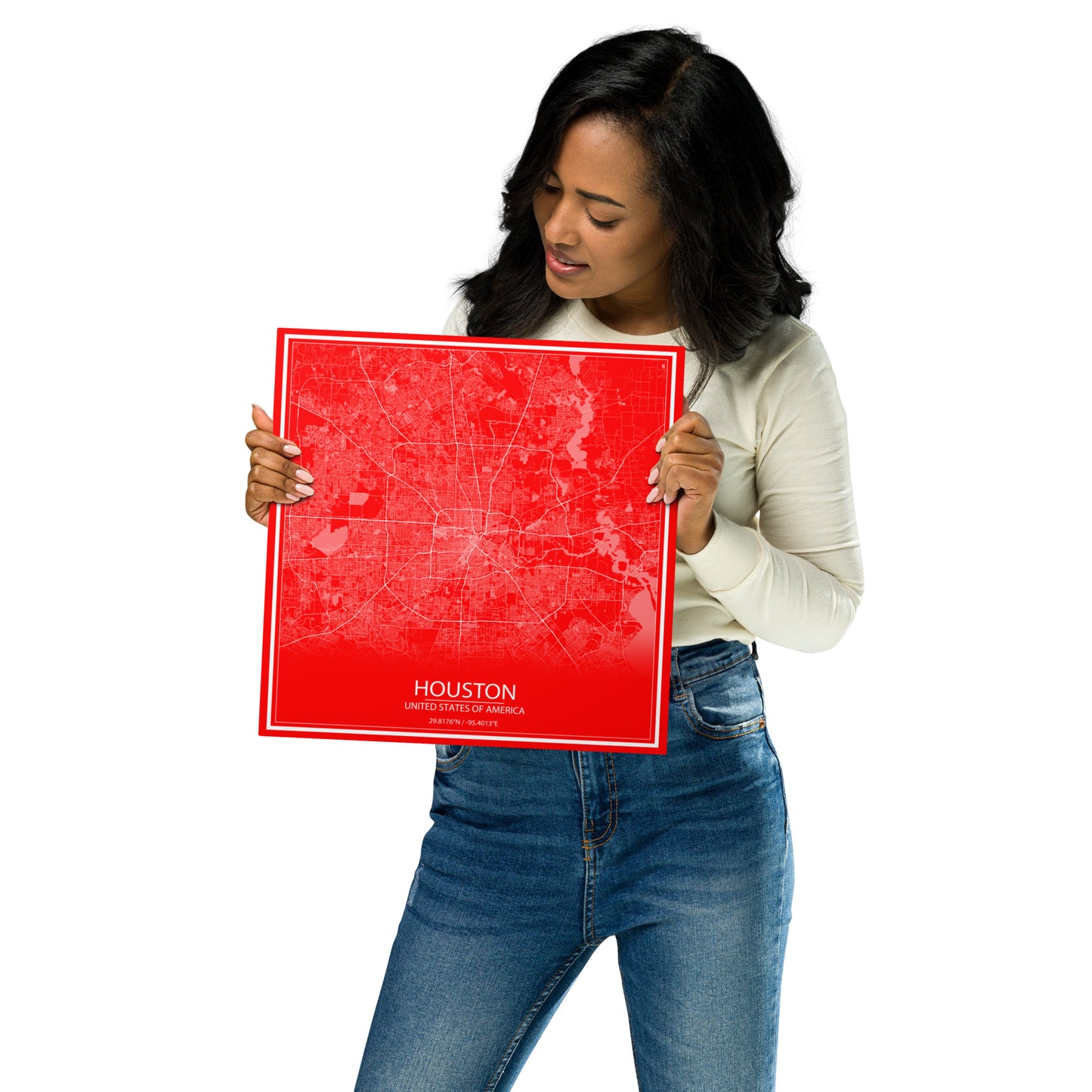 Houston Red and White Metal Map