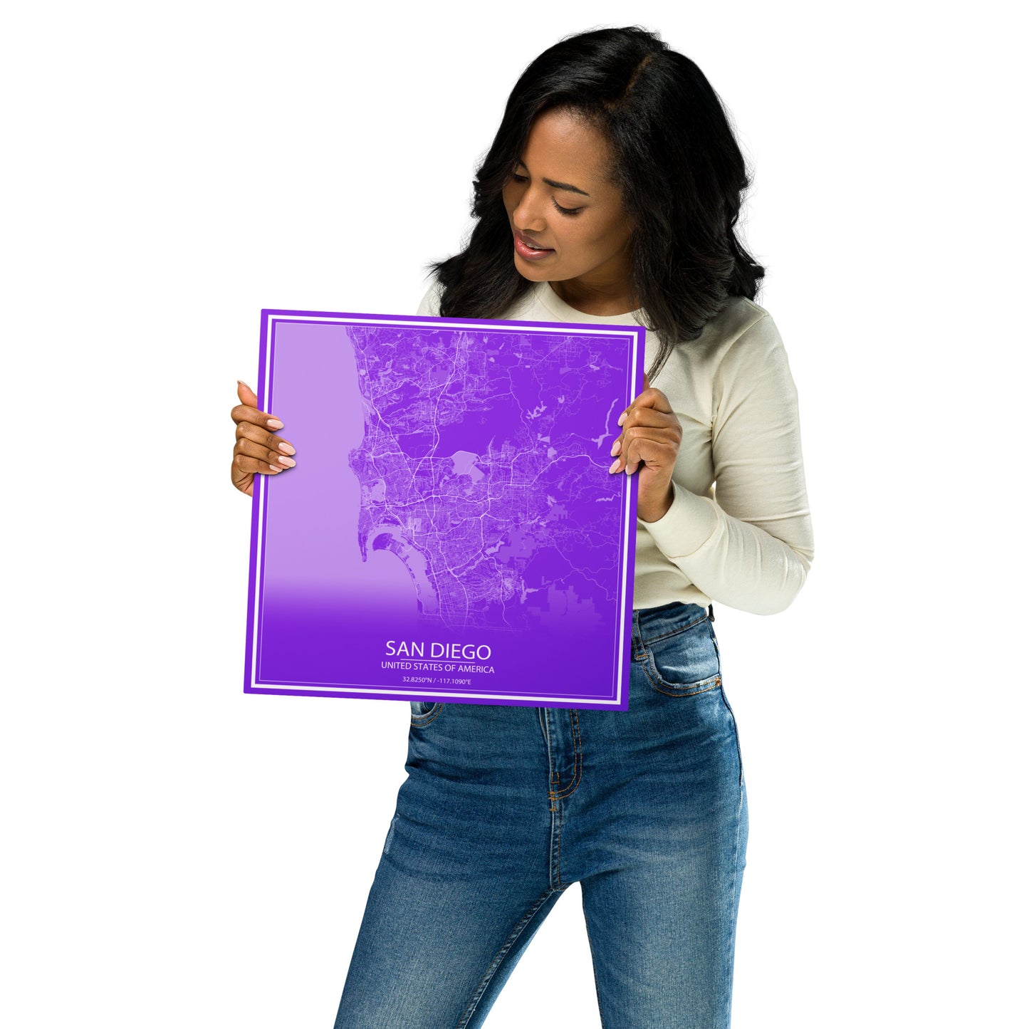 San Diego Purple and White Metal Map