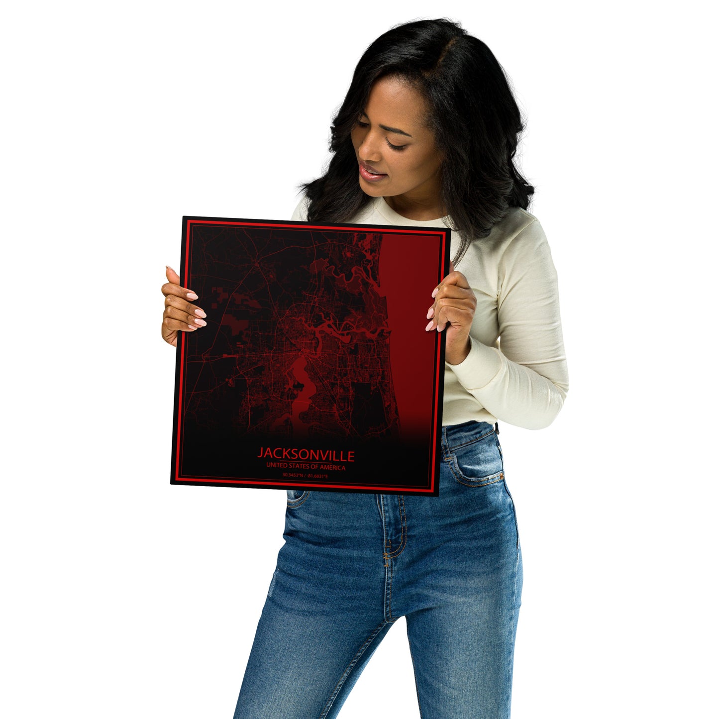 Jacksonville Black and Red Metal Map