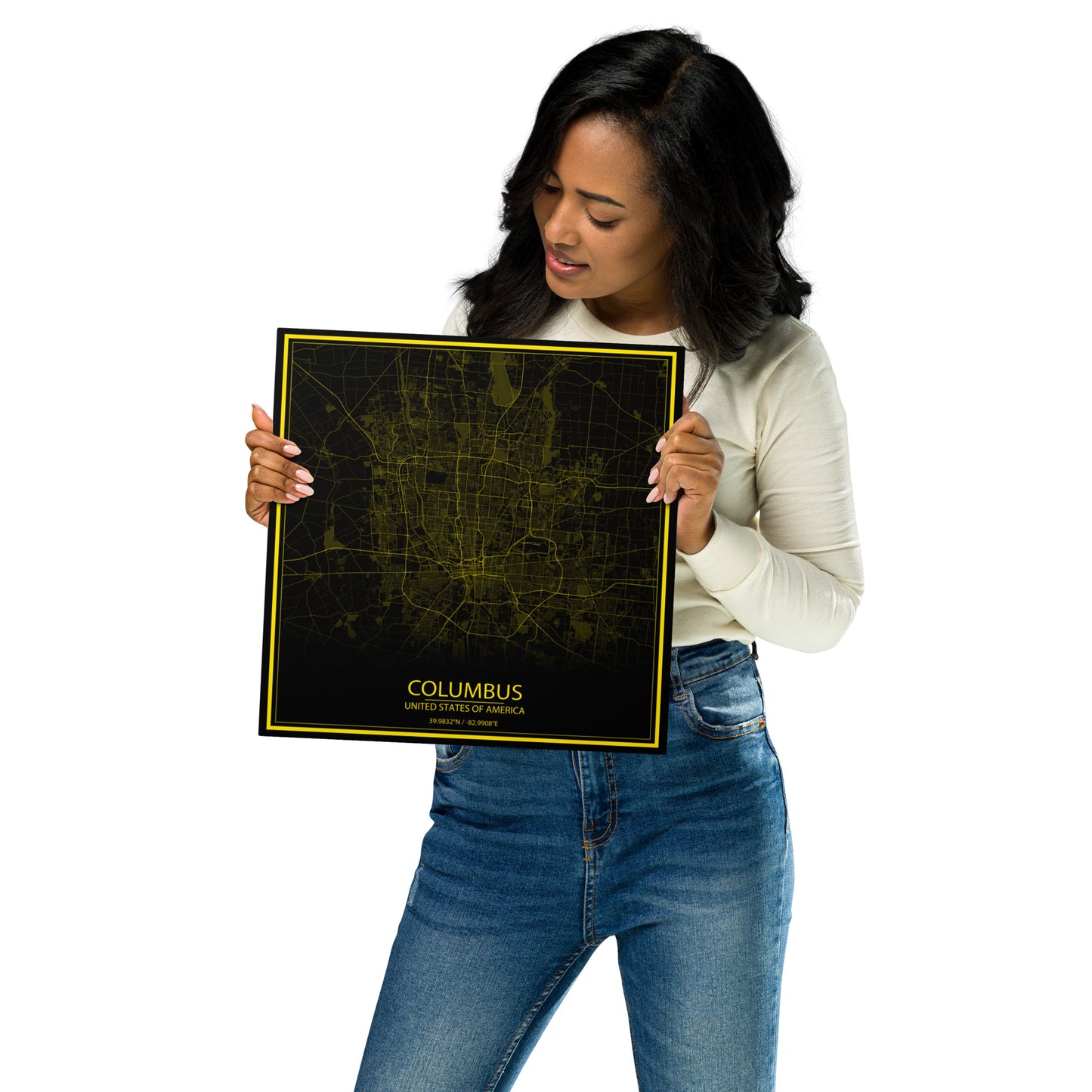 Columbus Black and Yellow Metal Map