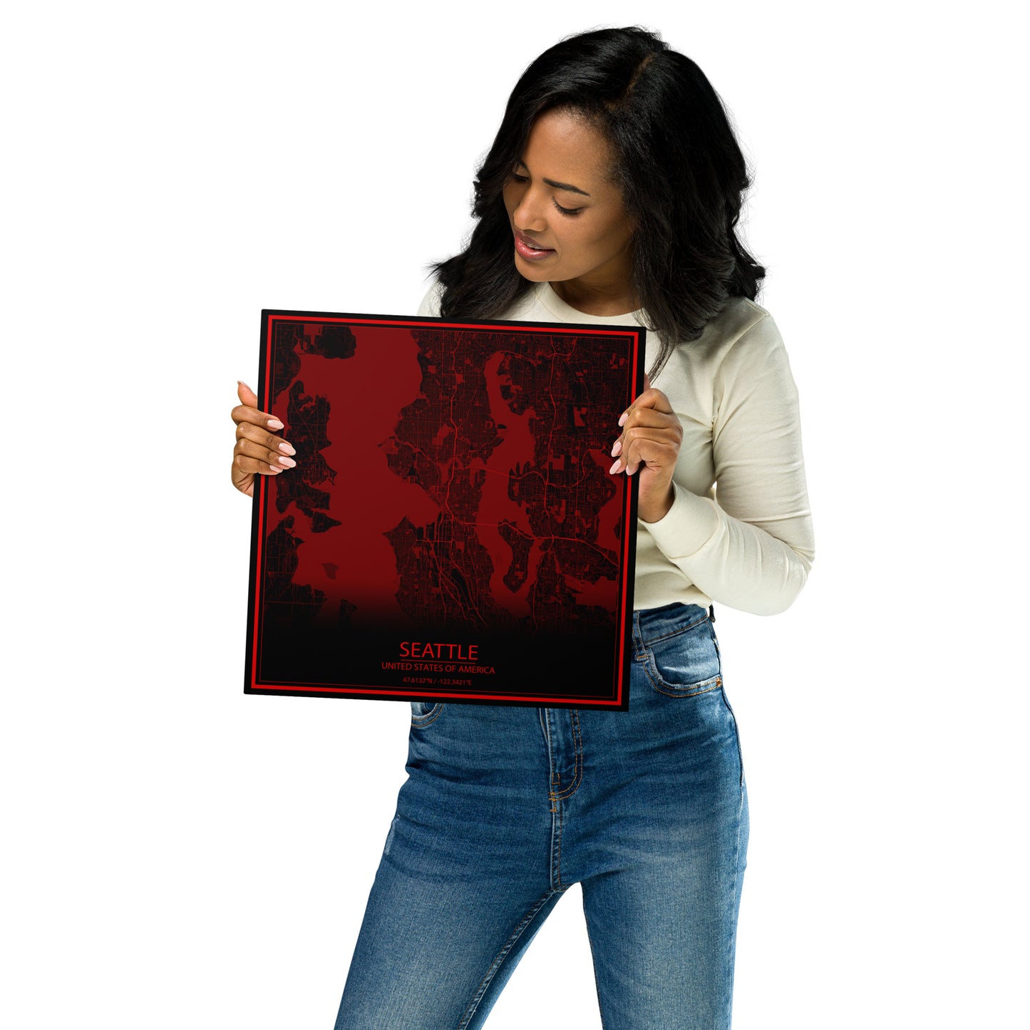 Seattle Black and Red Metal Map