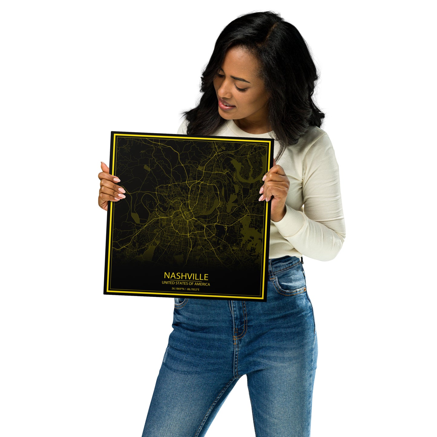 Nashville Black and Yellow Metal Map