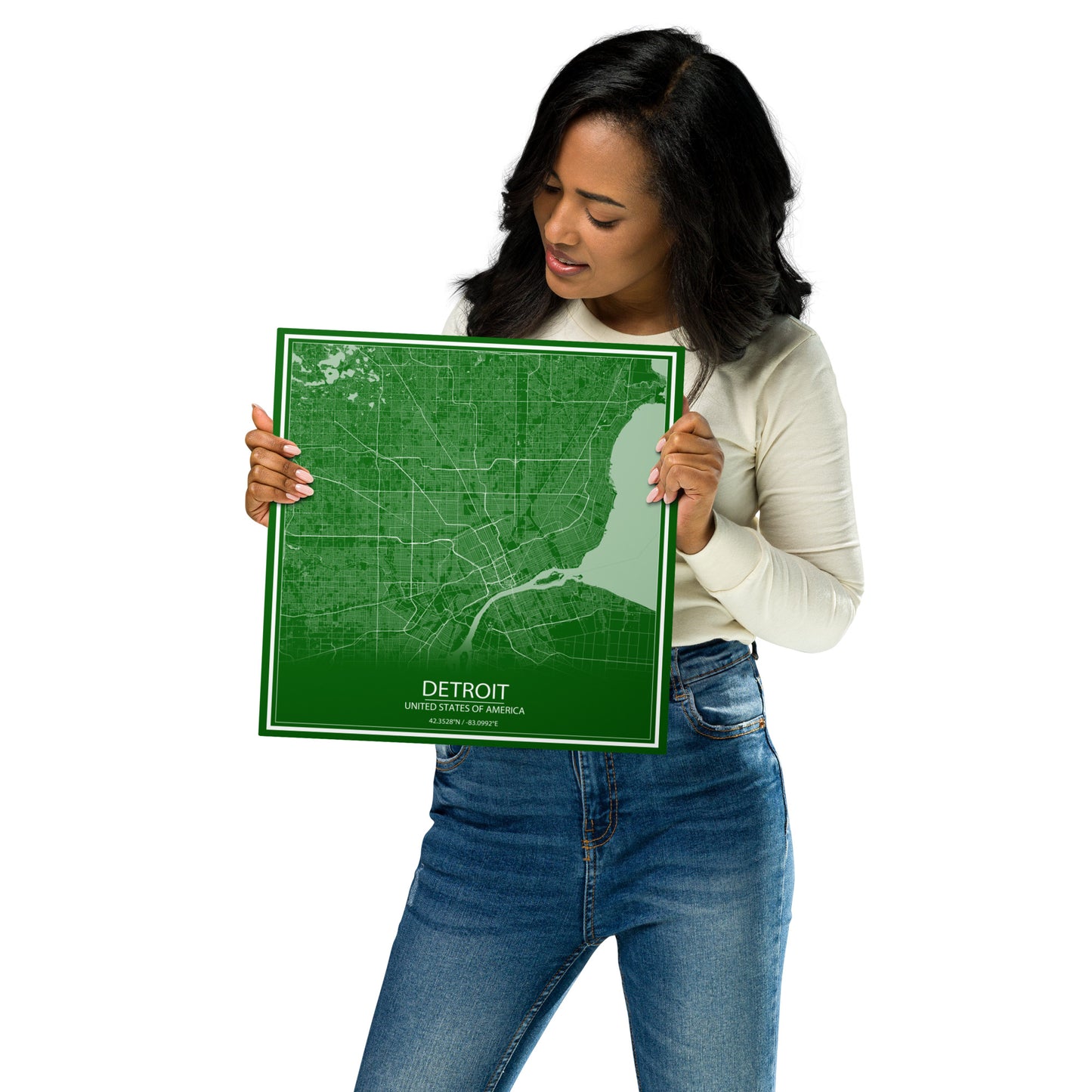 Detroit Green and White Metal Map