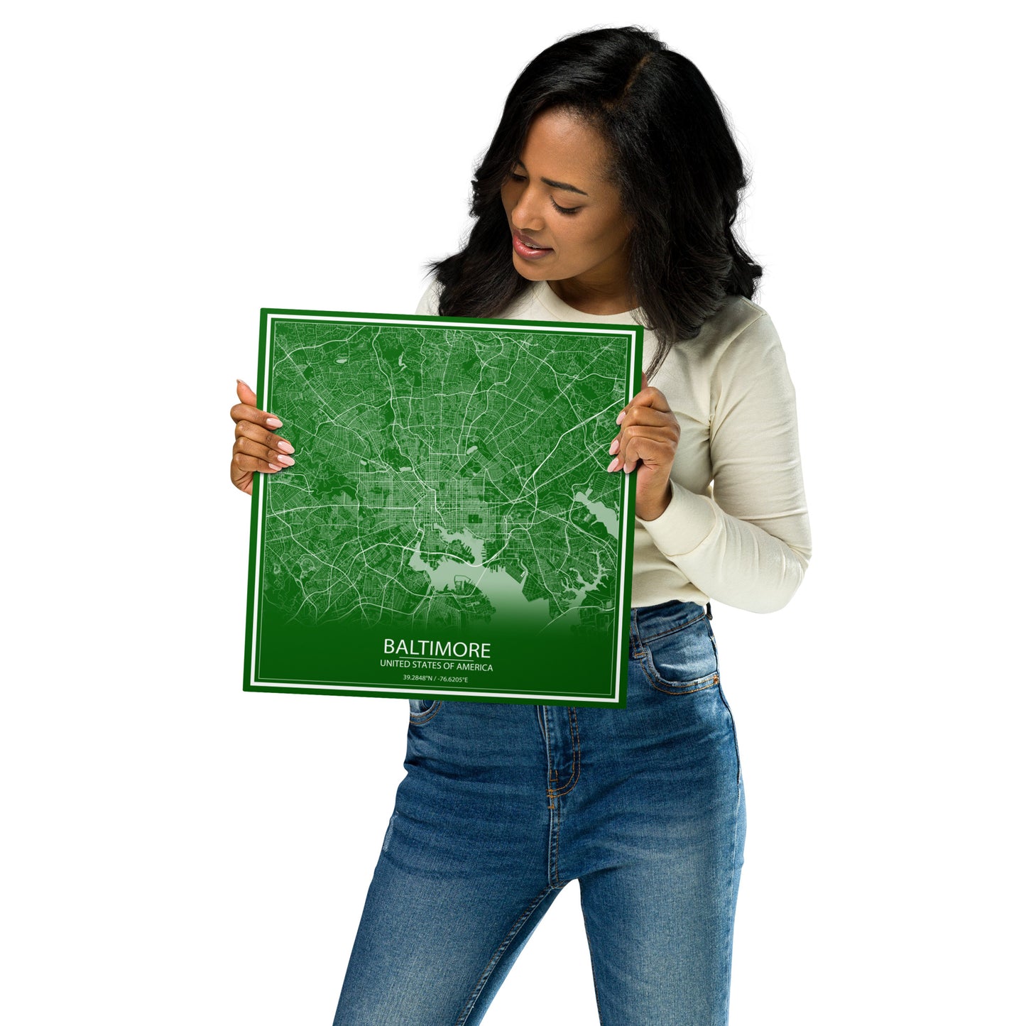 Baltimore Green and White Metal Map
