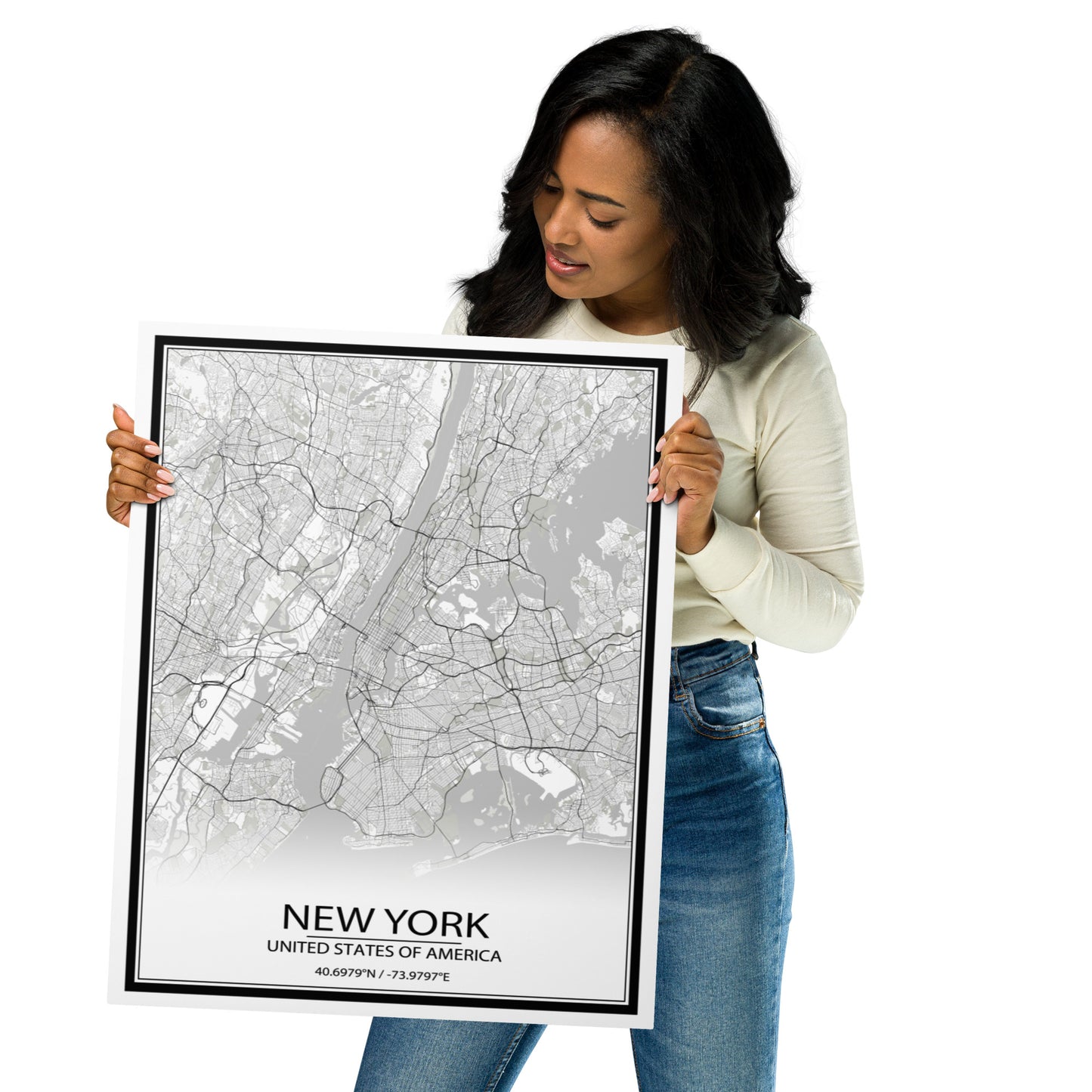 New York White Metal Map