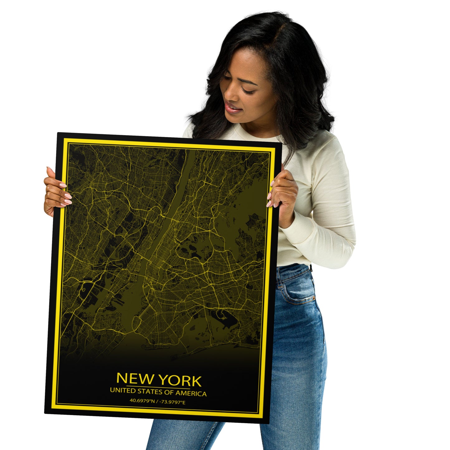 New York Black and Yellow Metal Map