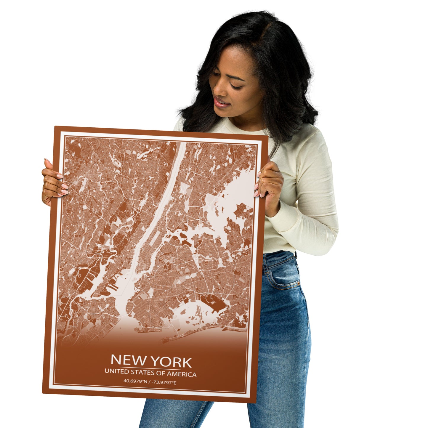 New York Brown and White Metal Map